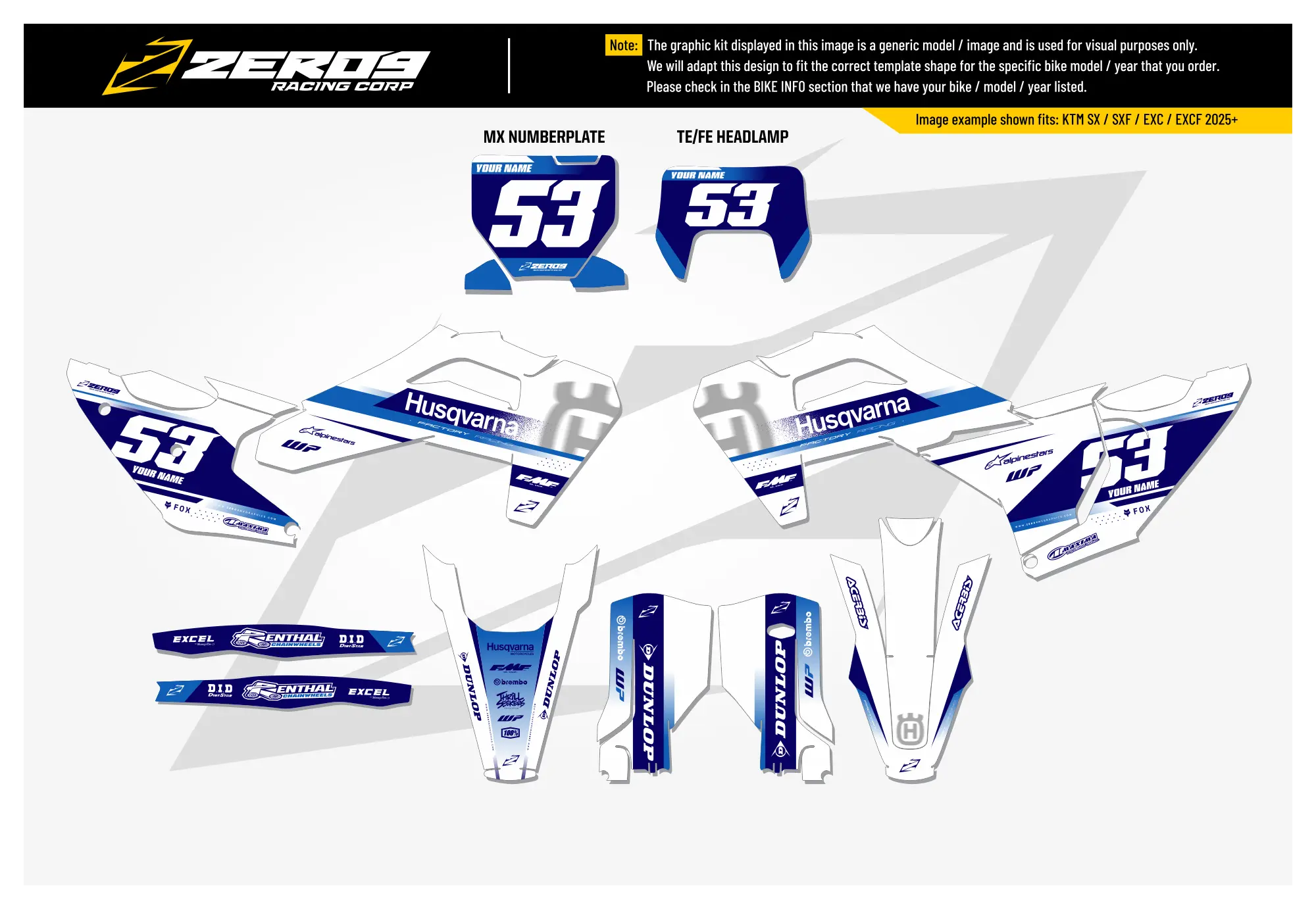 Husqvarna Graphics Kit - VEGA | White/Blue  GRAPHIC KIT 