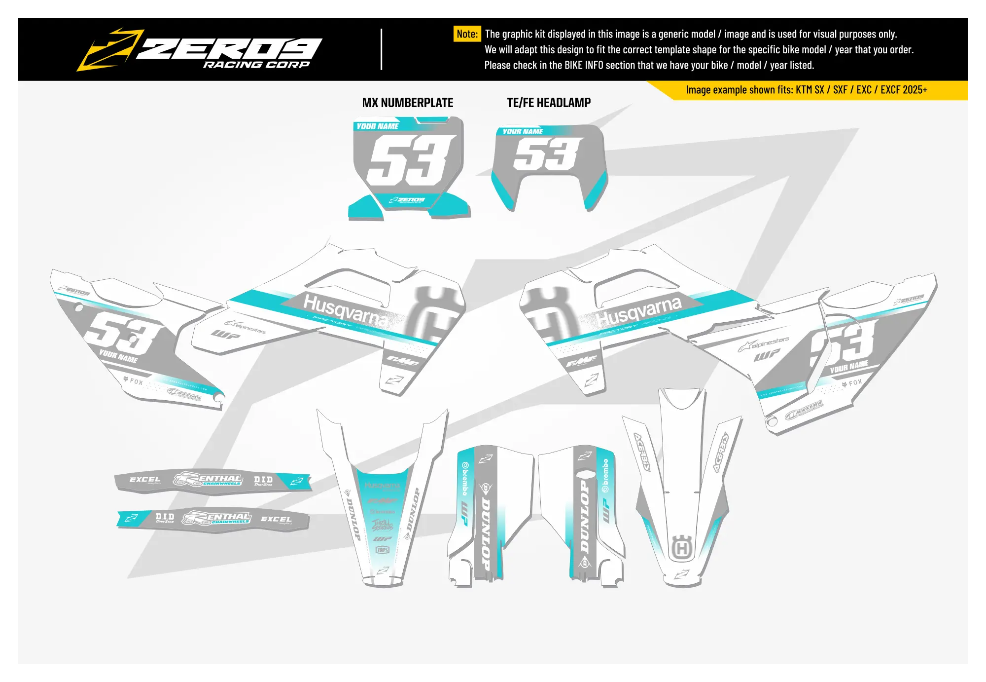 Husqvarna Graphics Kit - VEGA | White/Turquoise  GRAPHIC KIT 