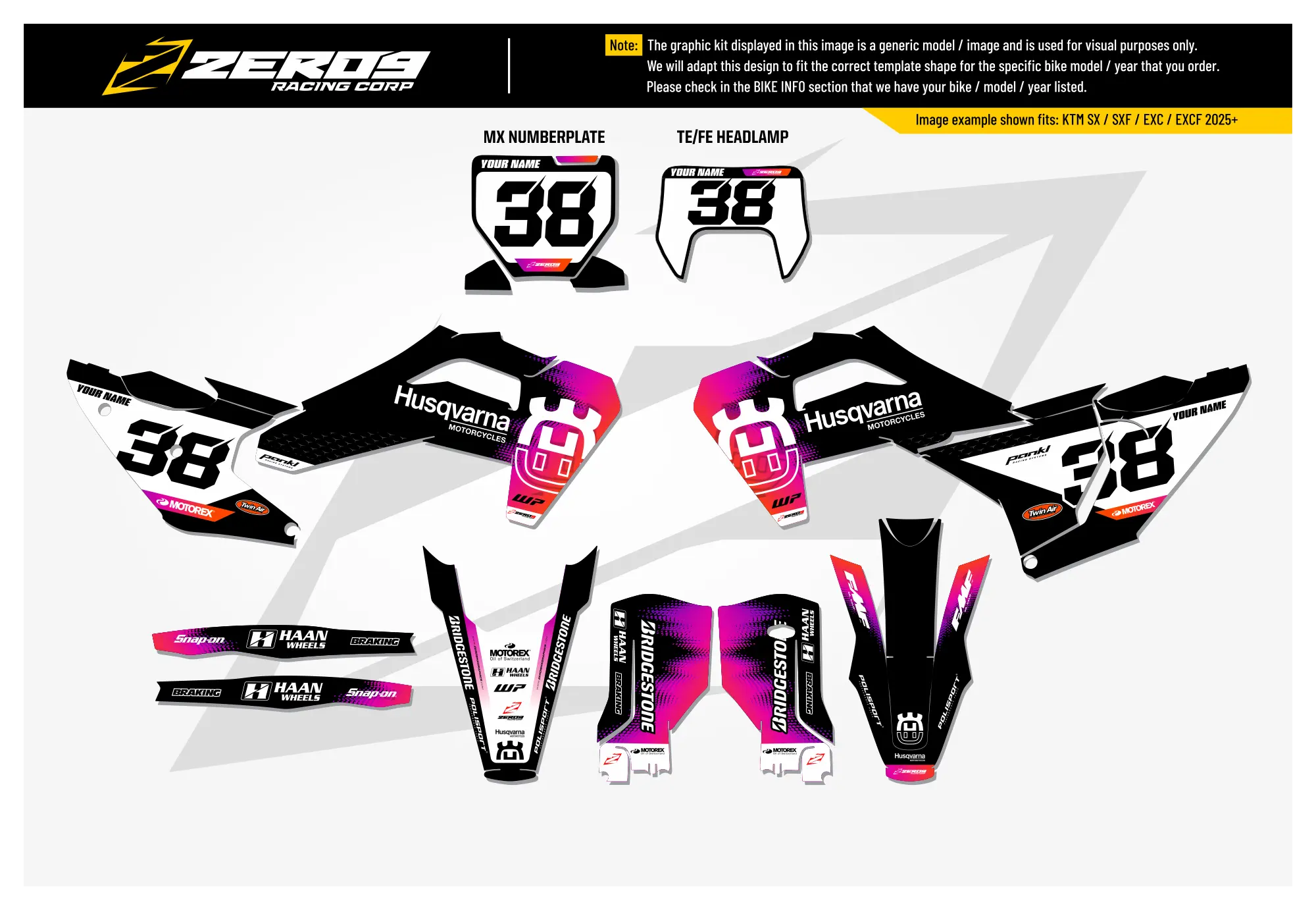 Husqvarna Graphics Kit - VIBE | Black/Pink  GRAPHIC KIT 