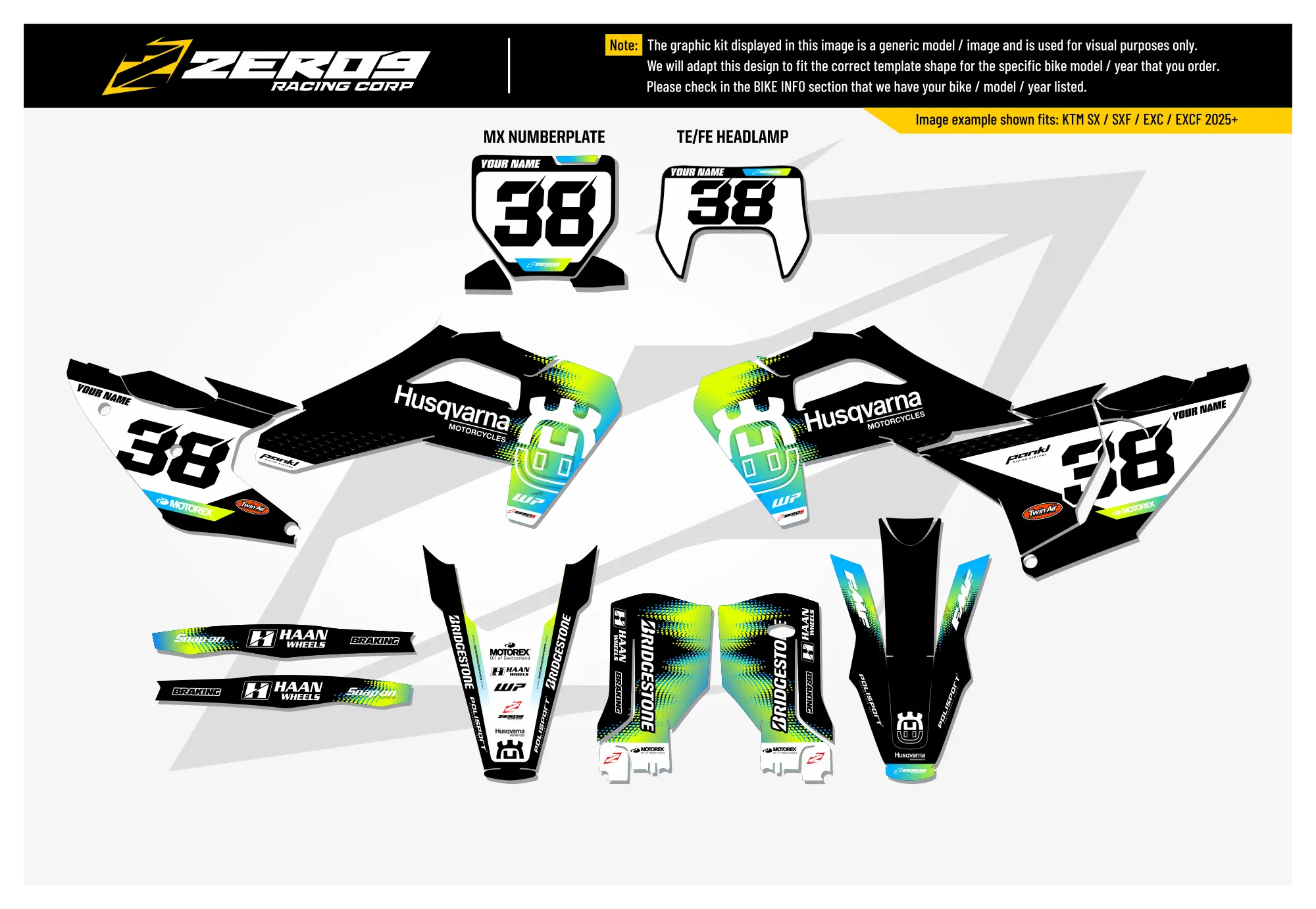 Husqvarna Graphics Kit - VIBE | Black/Vivid Yellow  GRAPHIC KIT 