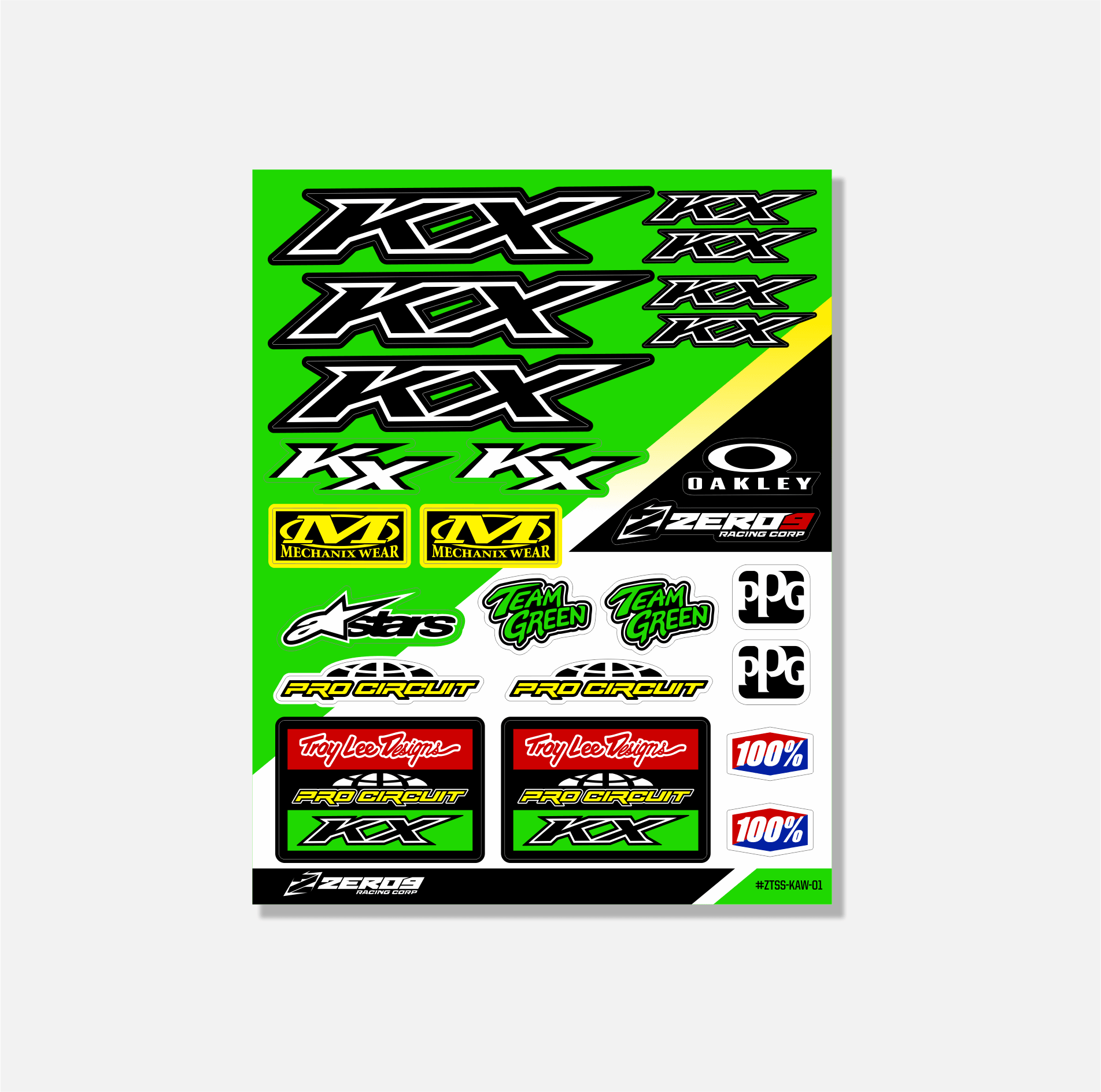KAWASAKI STICKER SHEET - 01 - ZERO9 MX GRAPHICS