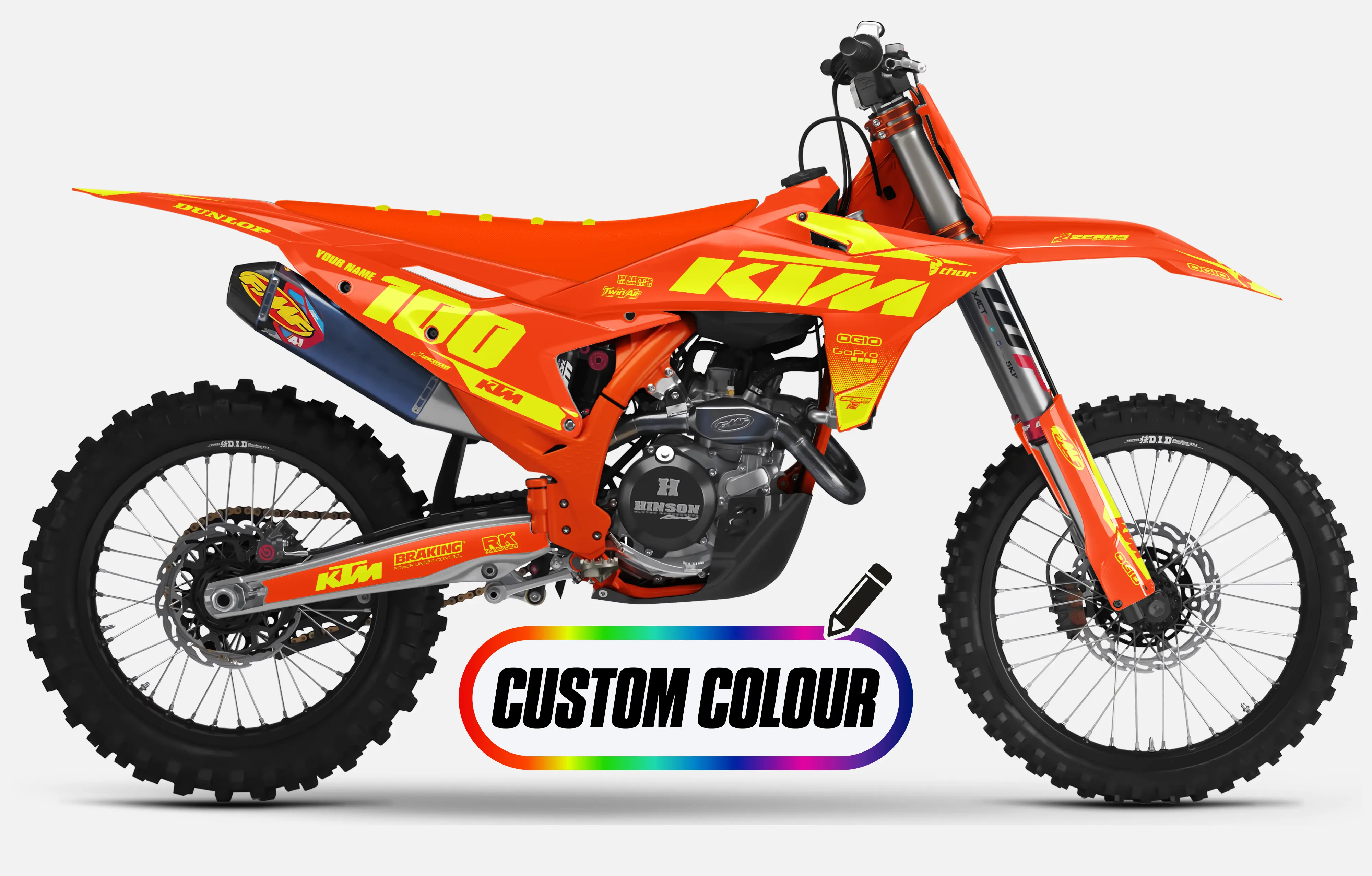 KTM motocross graphics kit – Blok design in orange, red, and black for KTM dirt bike.