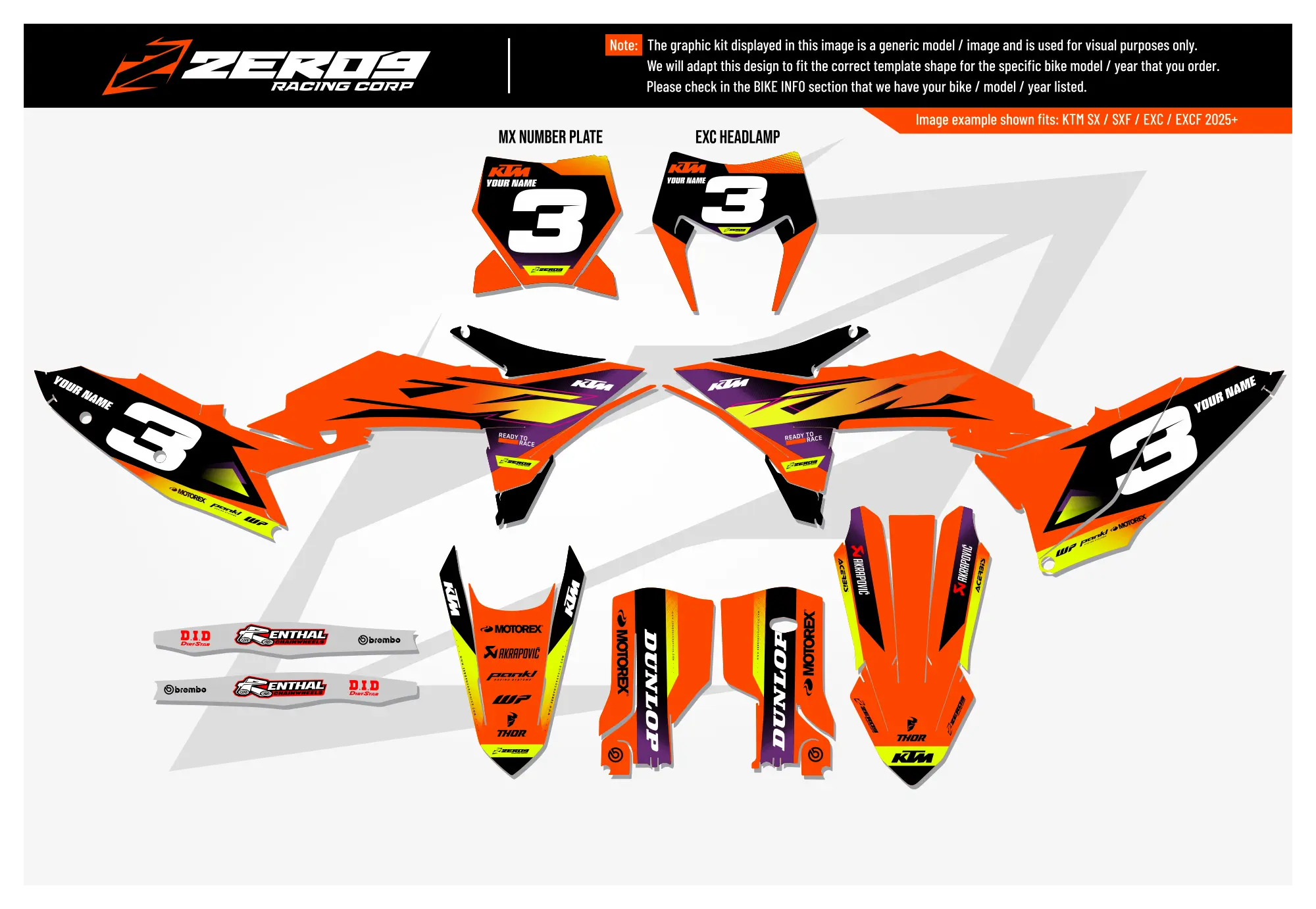 KTM graphics kit – Apex Orange – factory design – motocross.