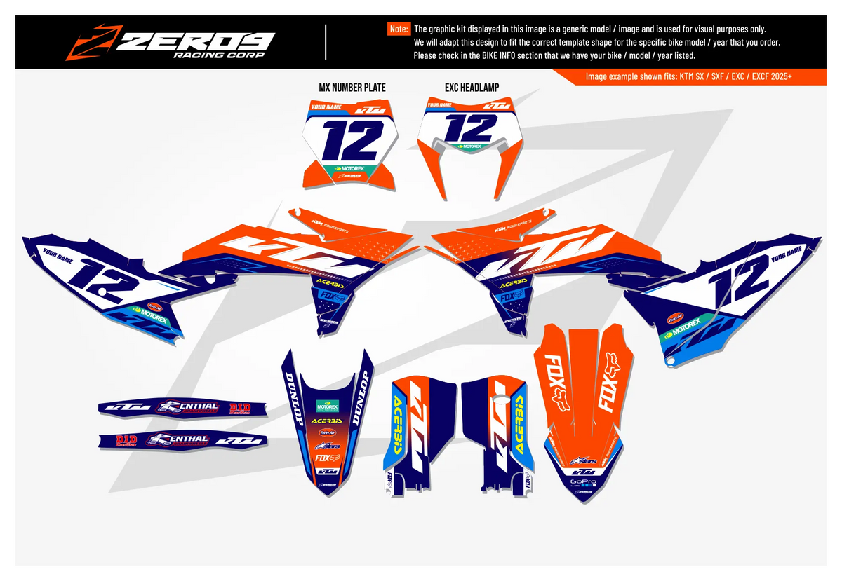 KTM Graphics Kit - Axis Orange/Blue | ZERO9 MX GRAPHICS