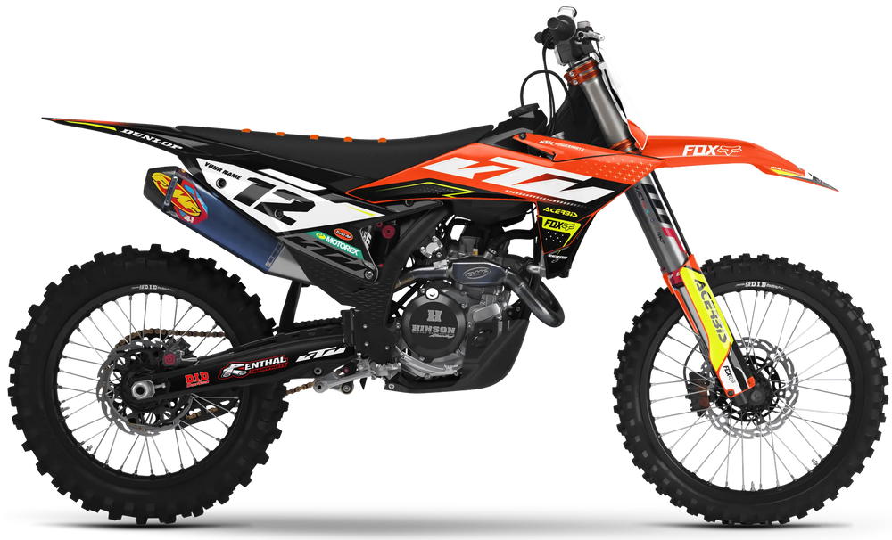 Flo Yellow Graphics KTM Graphics Kit - Axis Orange/Vivid Yellow | ZERO9 MX GRAPHICS