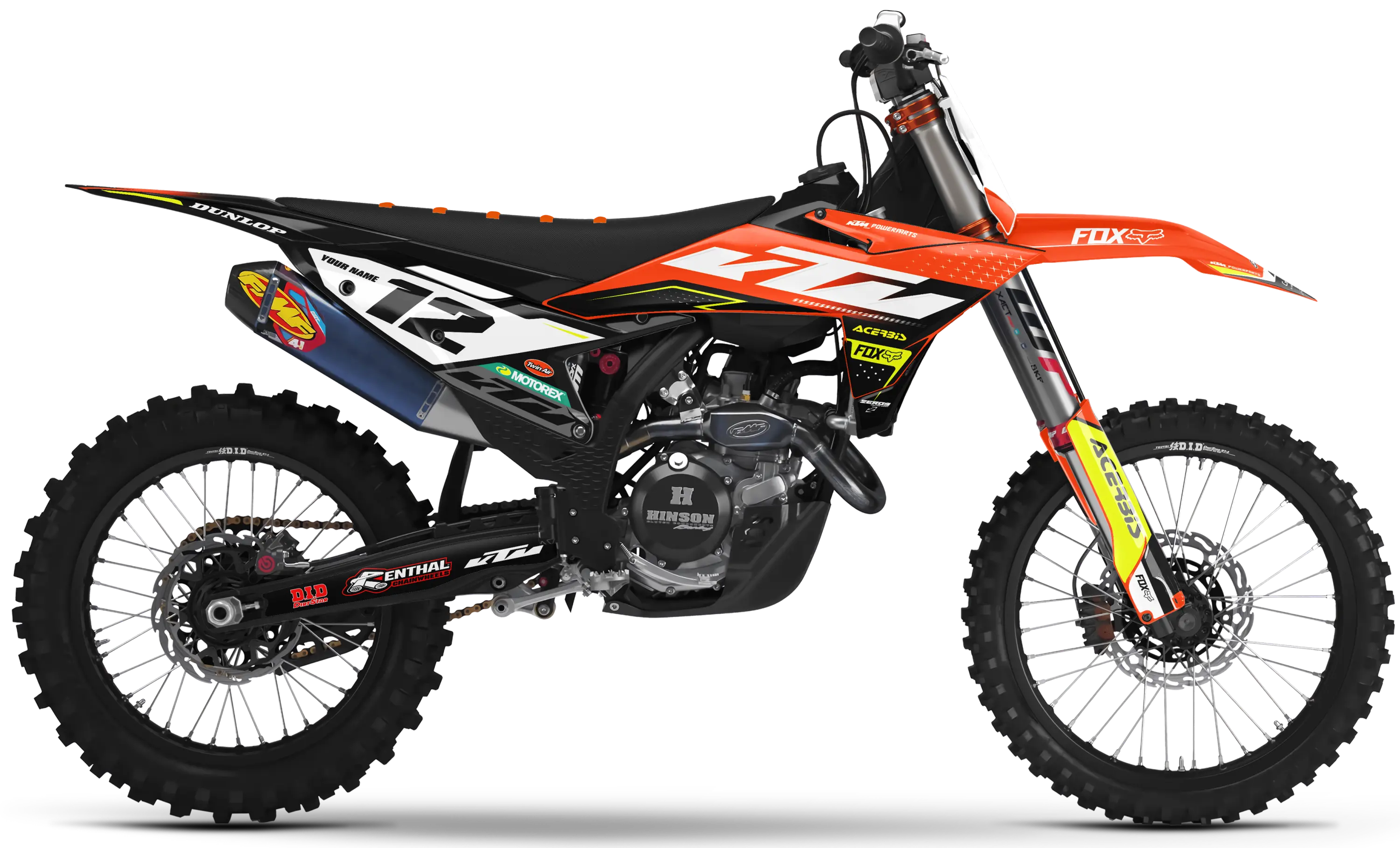 KTM graphics kit – Axis Orange/Vivid Yellow – block design – motocross.
