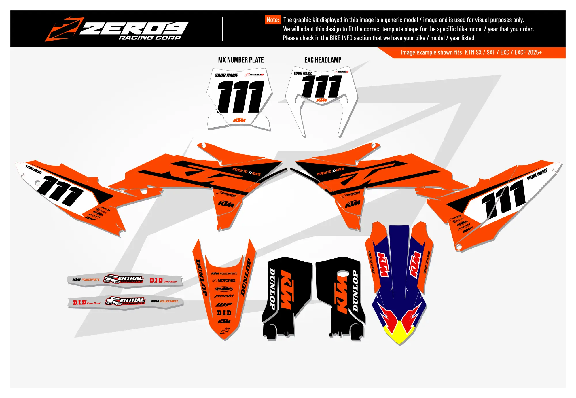 KTM graphics kit – Blazu Orange/Black – block design – motocross.