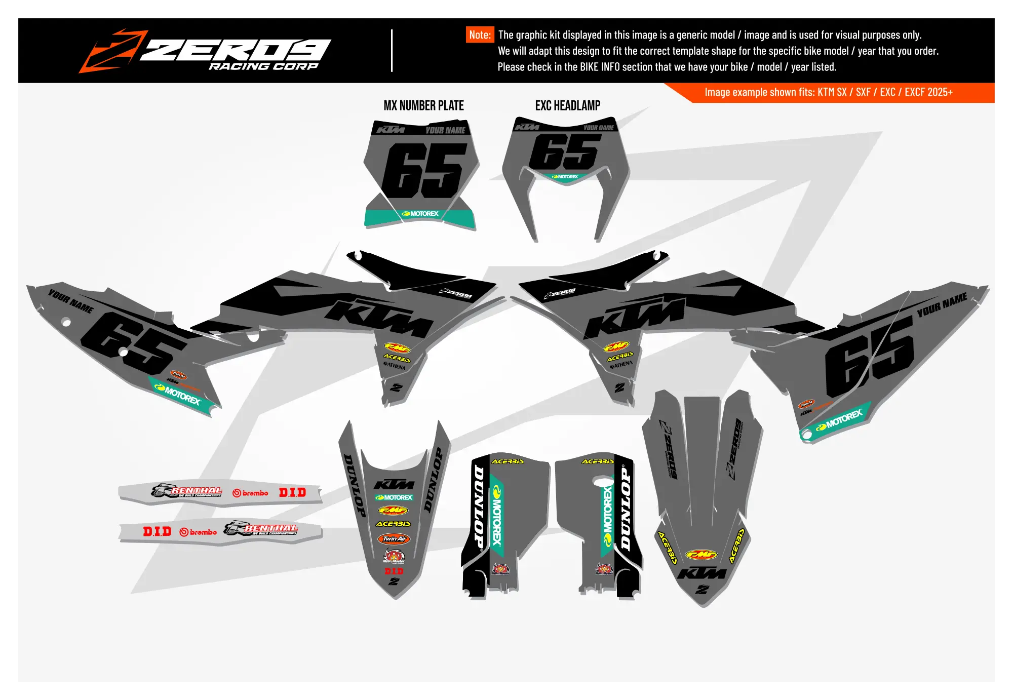 KTM graphics kit – Blitz Grey – block design – motocross.