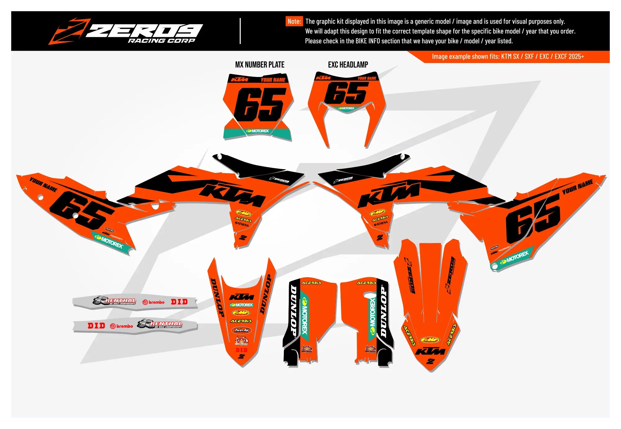 KTM graphics kit – Blitz Orange – block design – motocross.