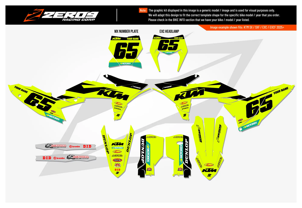 KTM Graphics Kit - Blitz Vivid Yellow| ZERO9 MX GRAPHICS
