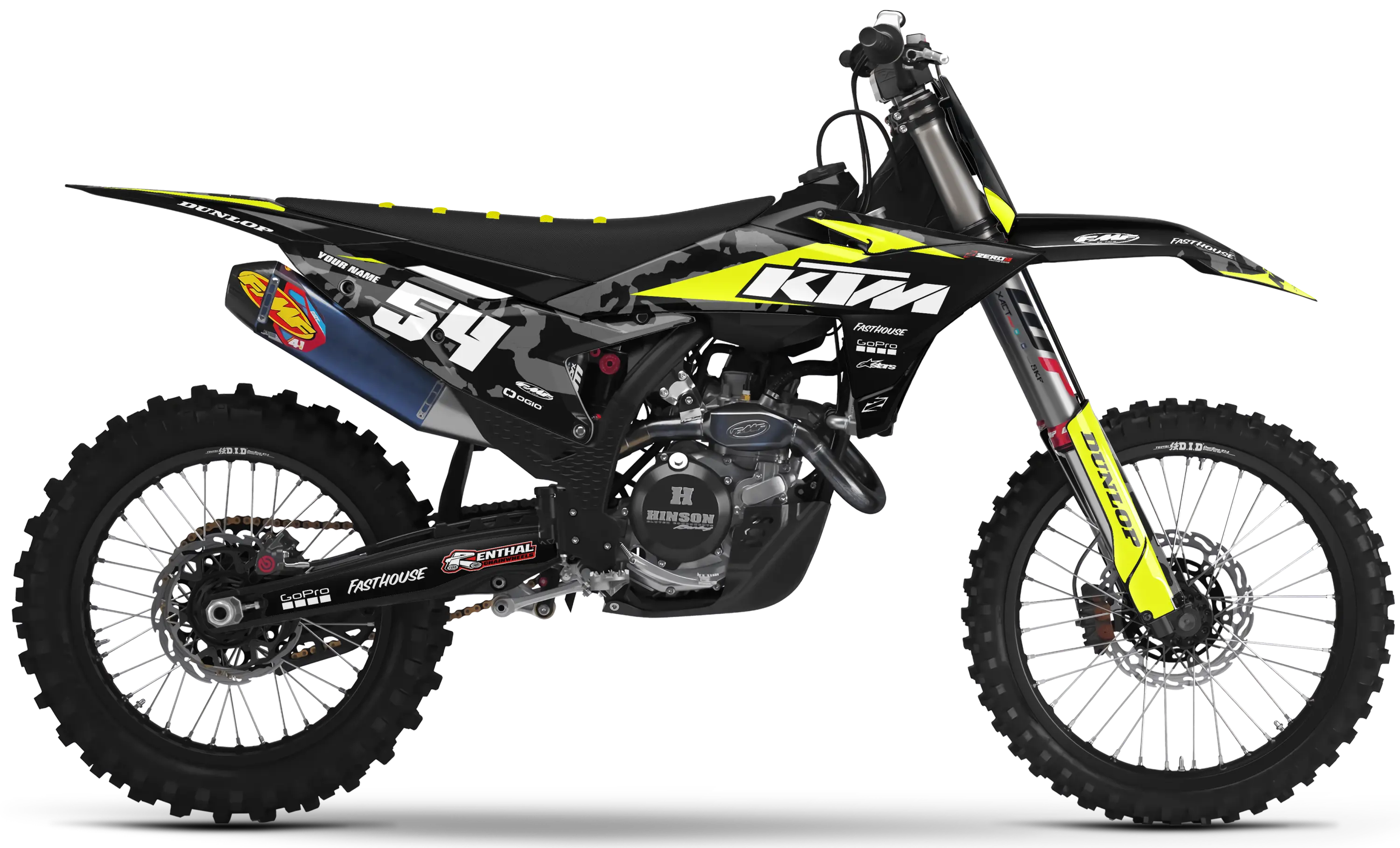 KTM graphics kit – Camo Black/Vivid Yellow – camo design – motocross.