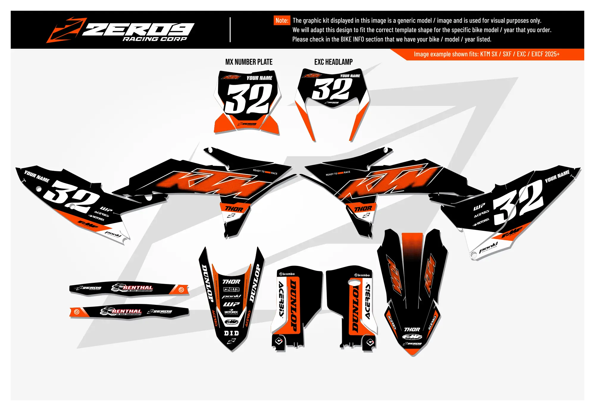 KTM graphics kit – Core Back/Orange – block design – SX motocross.