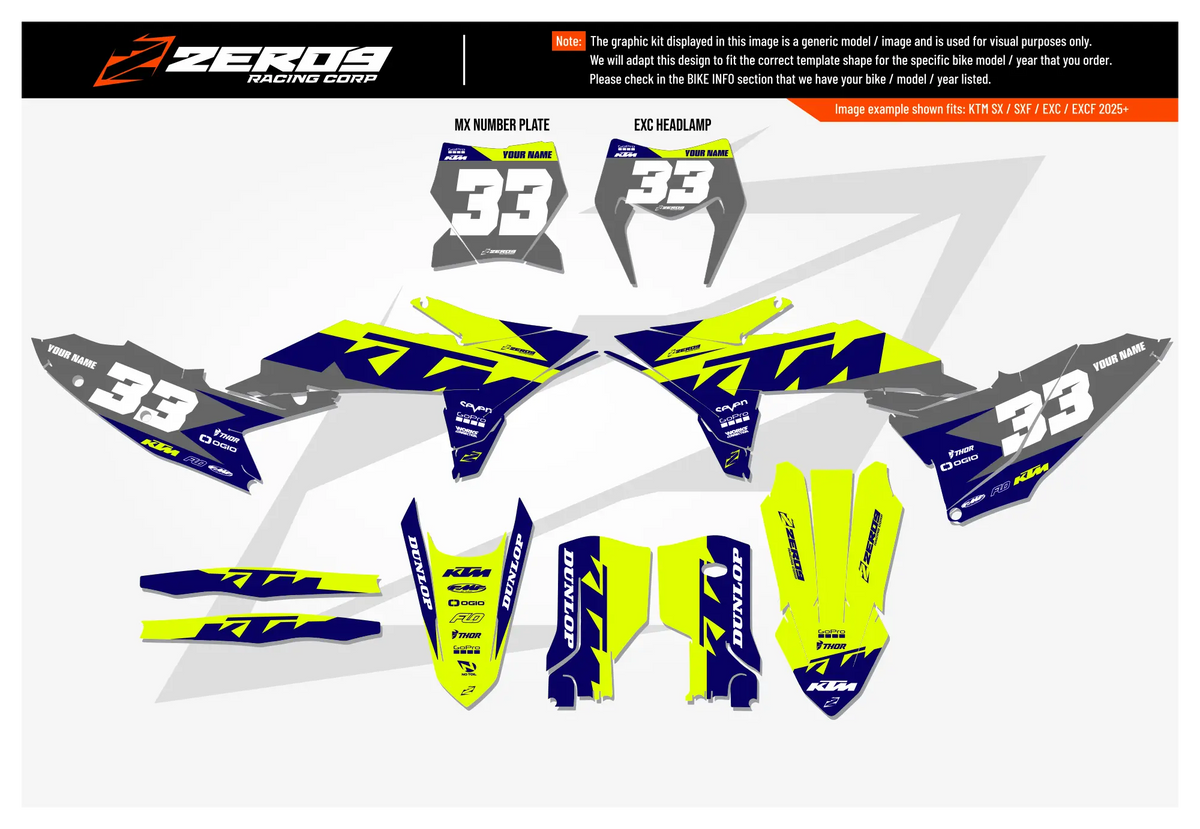 KTM Graphics Kit - Cruise Vivid Yellow/Blue | ZERO9 MX GRAPHICS