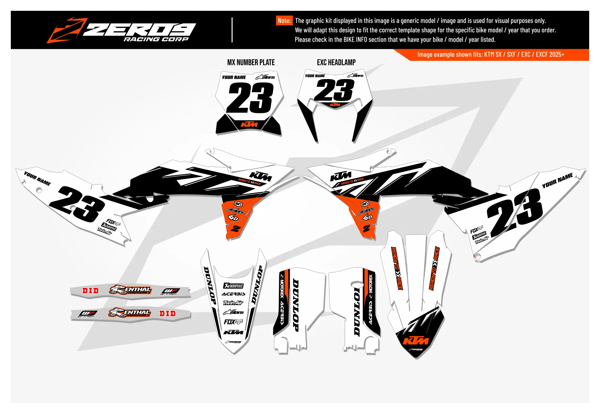 KTM graphics kit – Edge White/Black – factory design – motocross – SX motocross – #23.