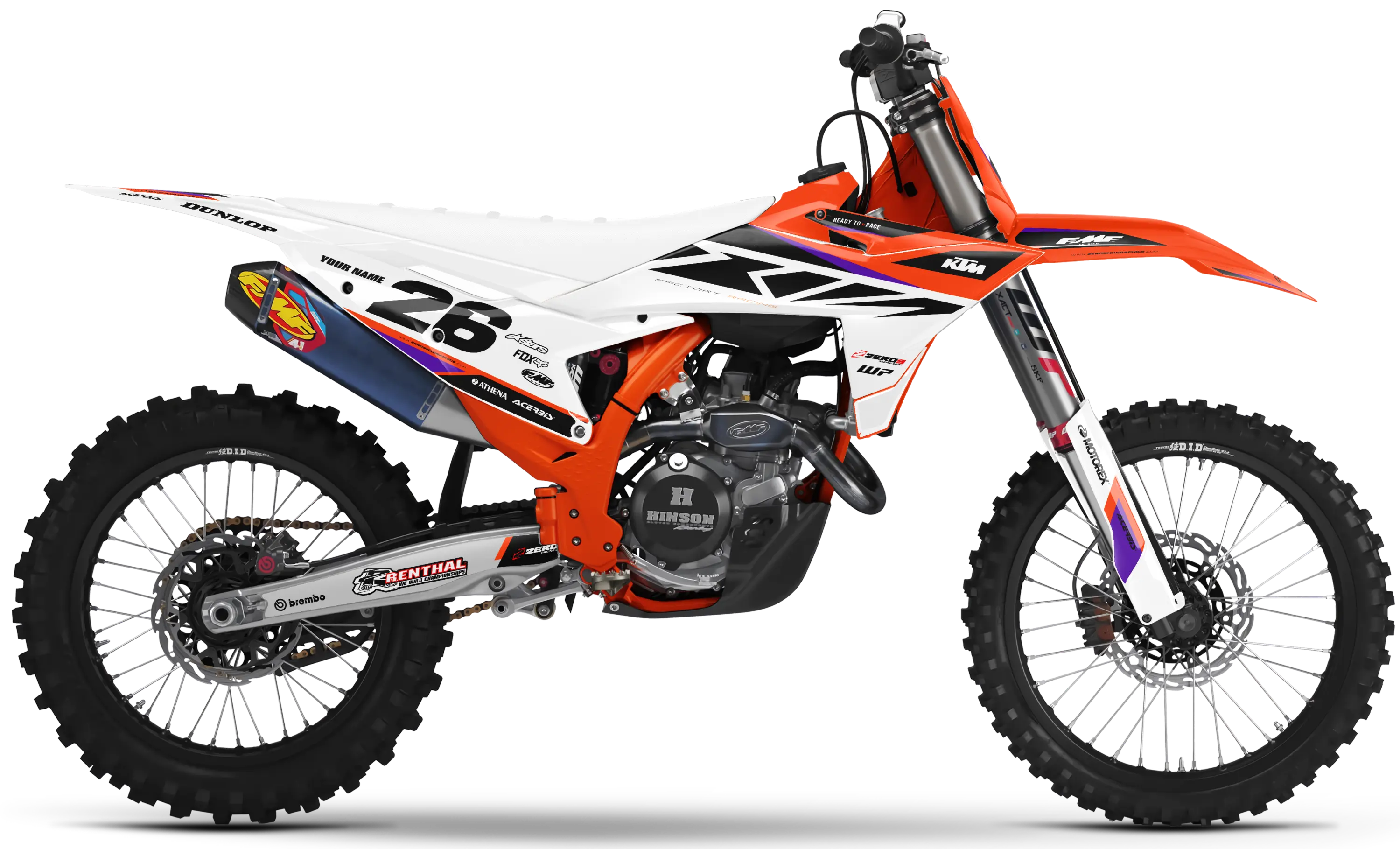 KTM graphics kit – Envy Orange/White/Purple – factory design – SX motocross.