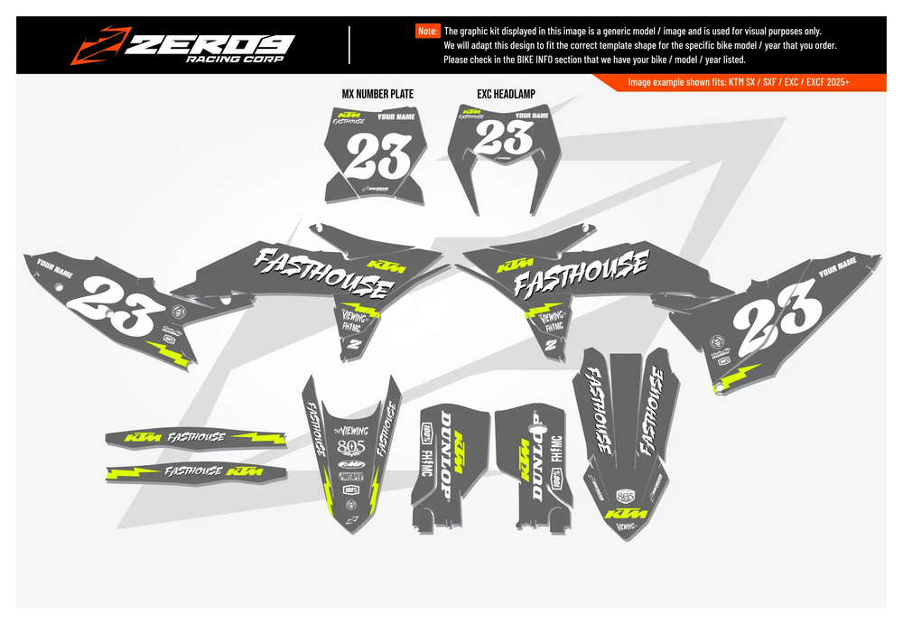 KTM Graphics Kit - Fasthouse 25 Grey | ZERO9 MX GRAPHICS