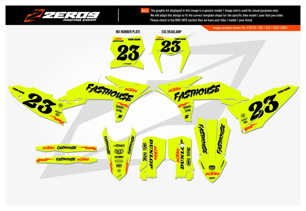 KTM Graphics Kit - Fasthouse 25 Vivid Yellow | ZERO9 MX GRAPHICS