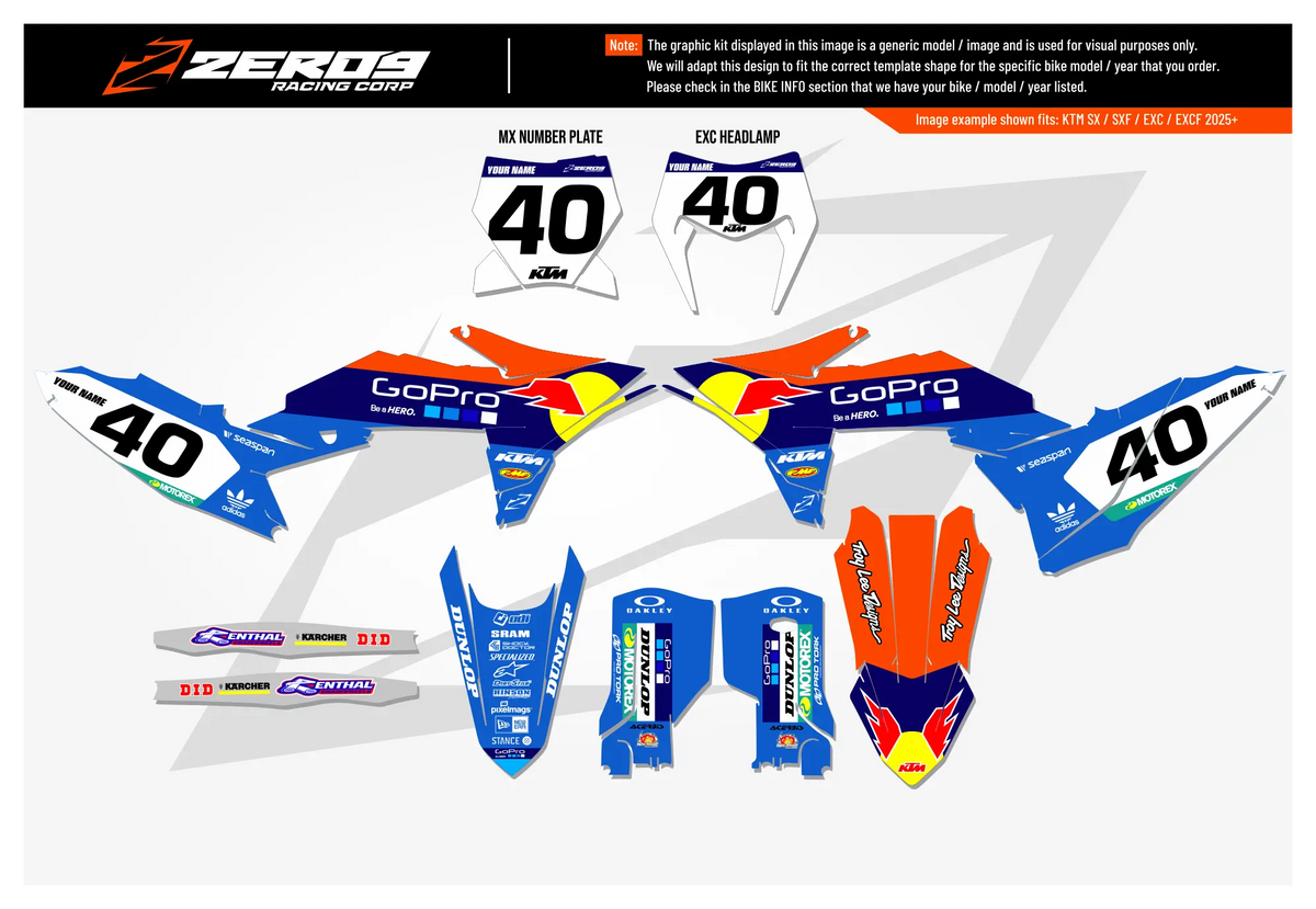 KTM Graphics Kit - GoPro Factory Blue | ZERO9 MX GRAPHICS