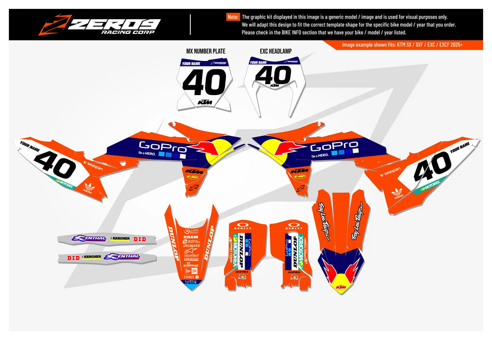 KTM Graphics Kit - GoPro Factory Orange | ZERO9 MX GRAPHICS