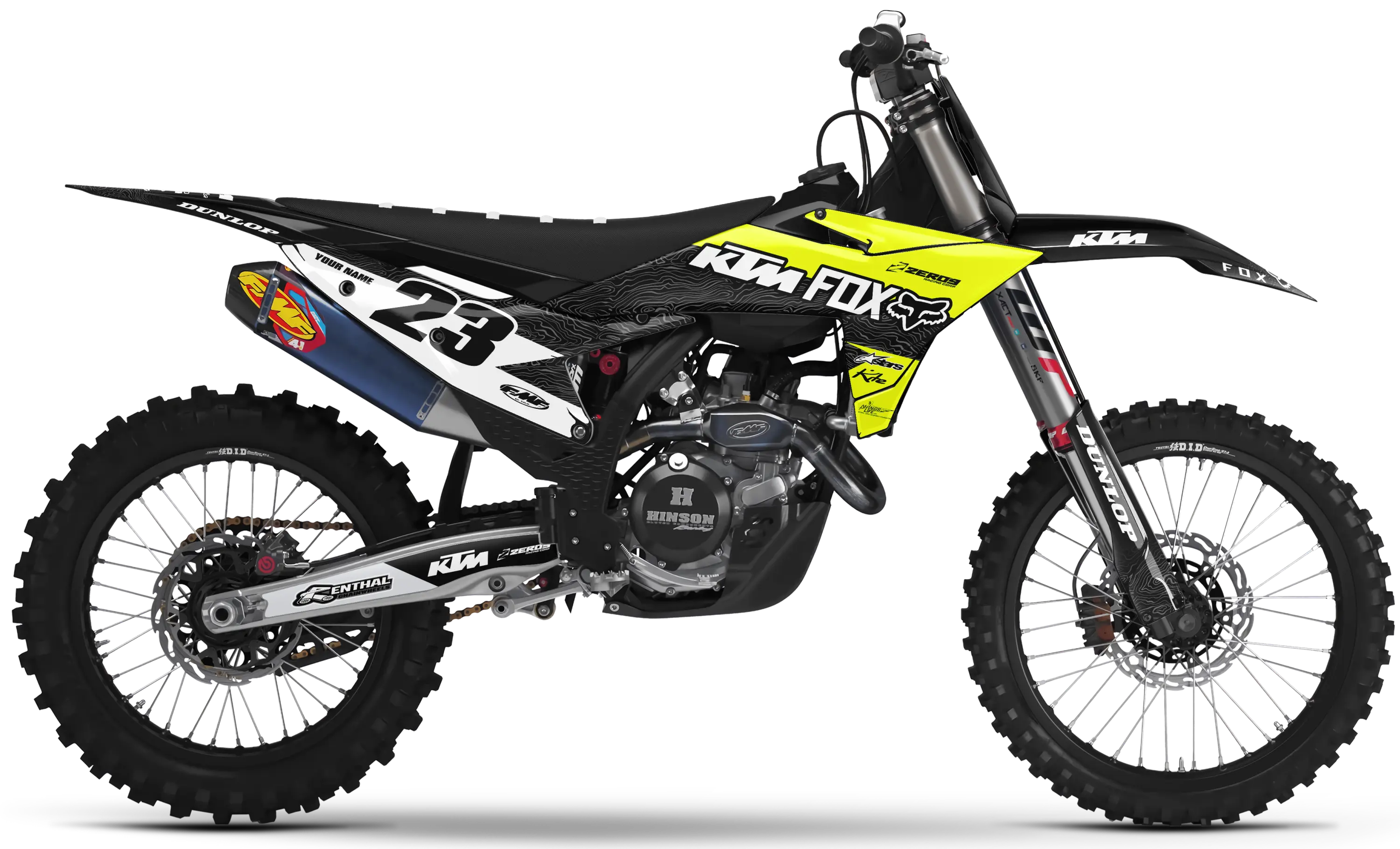 KTM graphics kit – Mist Vivid Yellow – block design – motocross – #23.