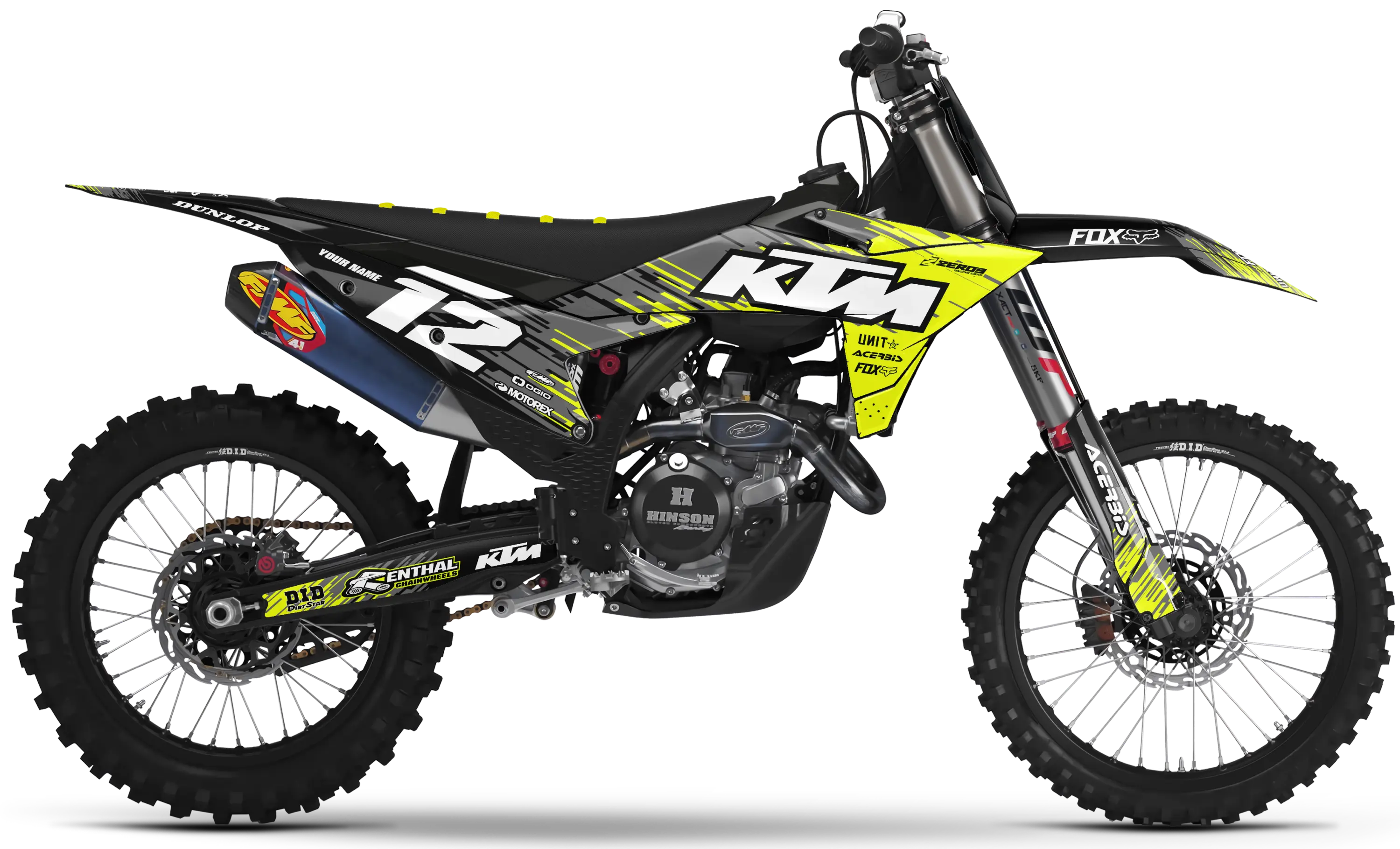 KTM graphics kit – Raid Vivid Yellow/Grey – block design – motocross.
