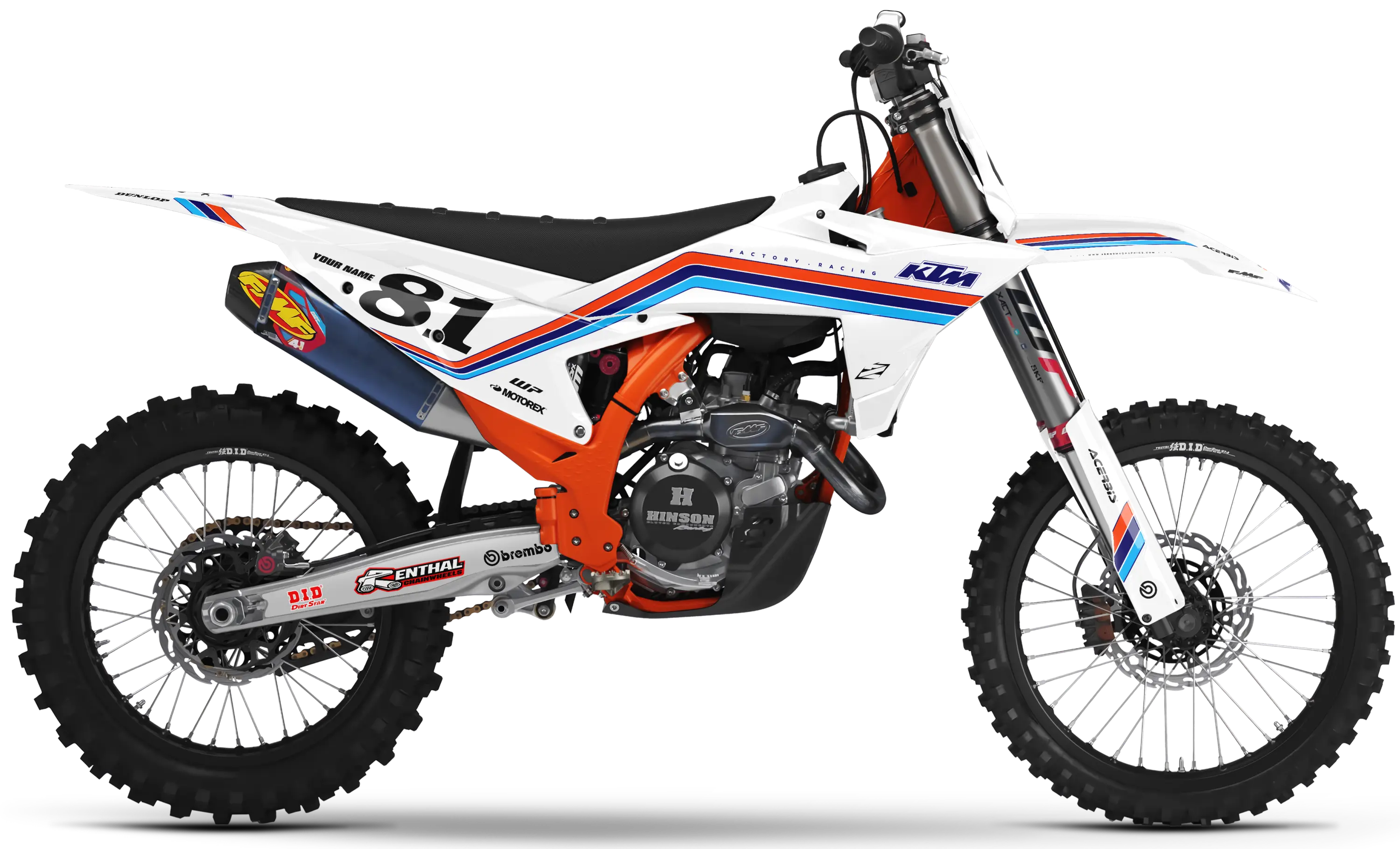KTM graphics kit – Retro 81 white/blue/orange – block design – SX motocross.