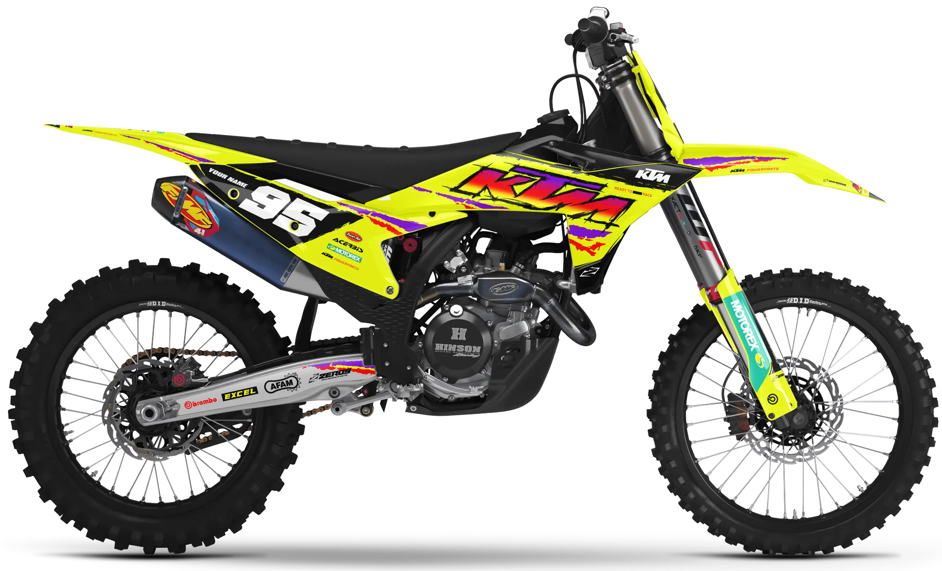 KTM graphics kit – Retro 95 Vivid Yellow – factory design – motocross – model not visible.