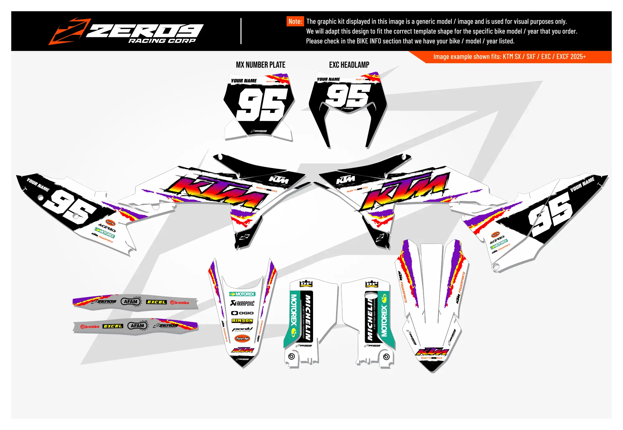 KTM graphics kit – Retro 95 White – block design – motocross.
