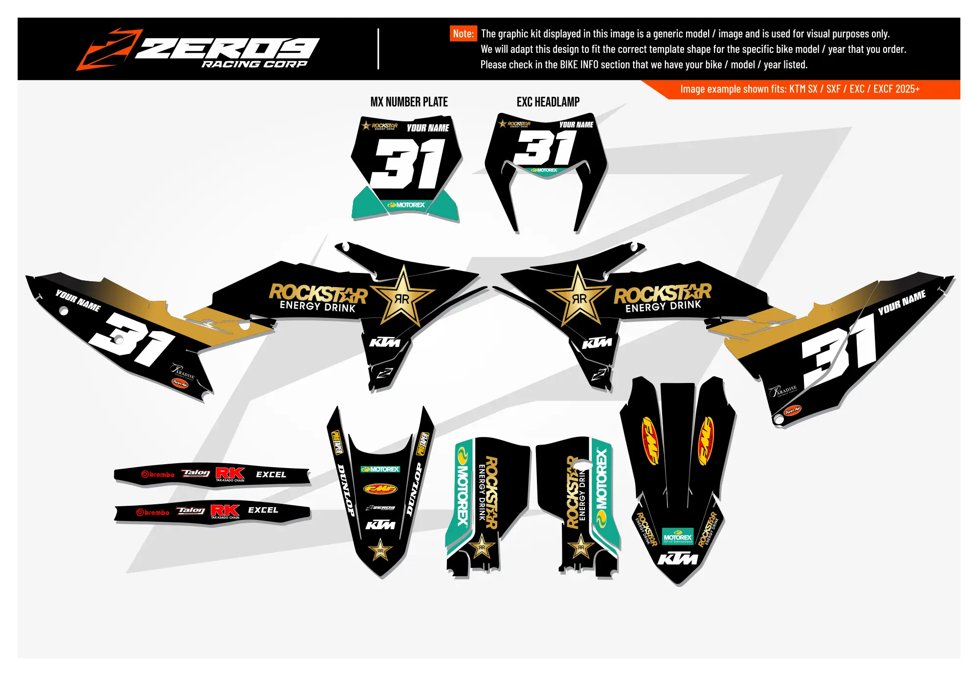 KTM graphics kit – Rockstar 22 Black – factory design – motocross.