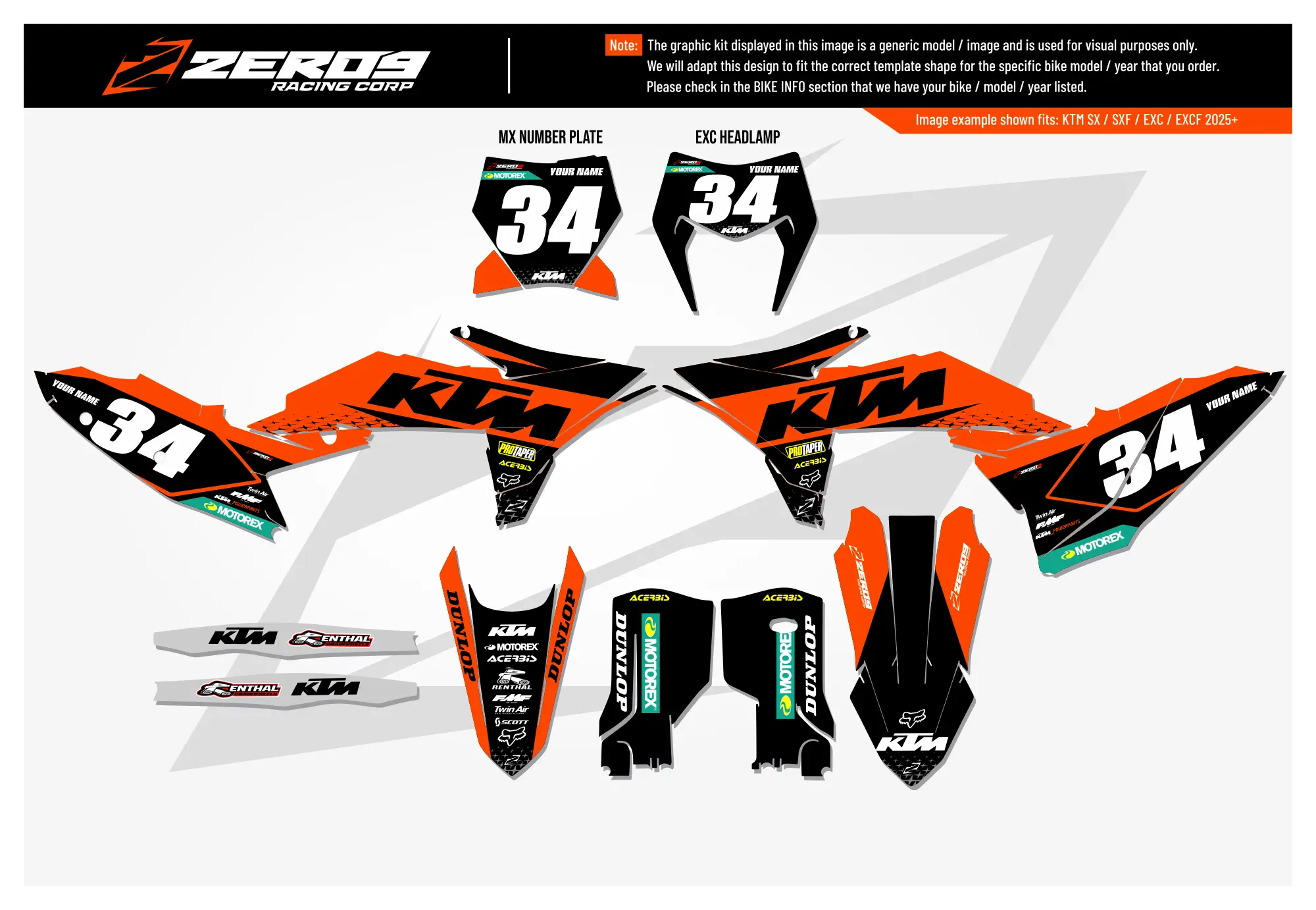 KTM graphics kit – orange/black factory – factory design – motocross – #34.
