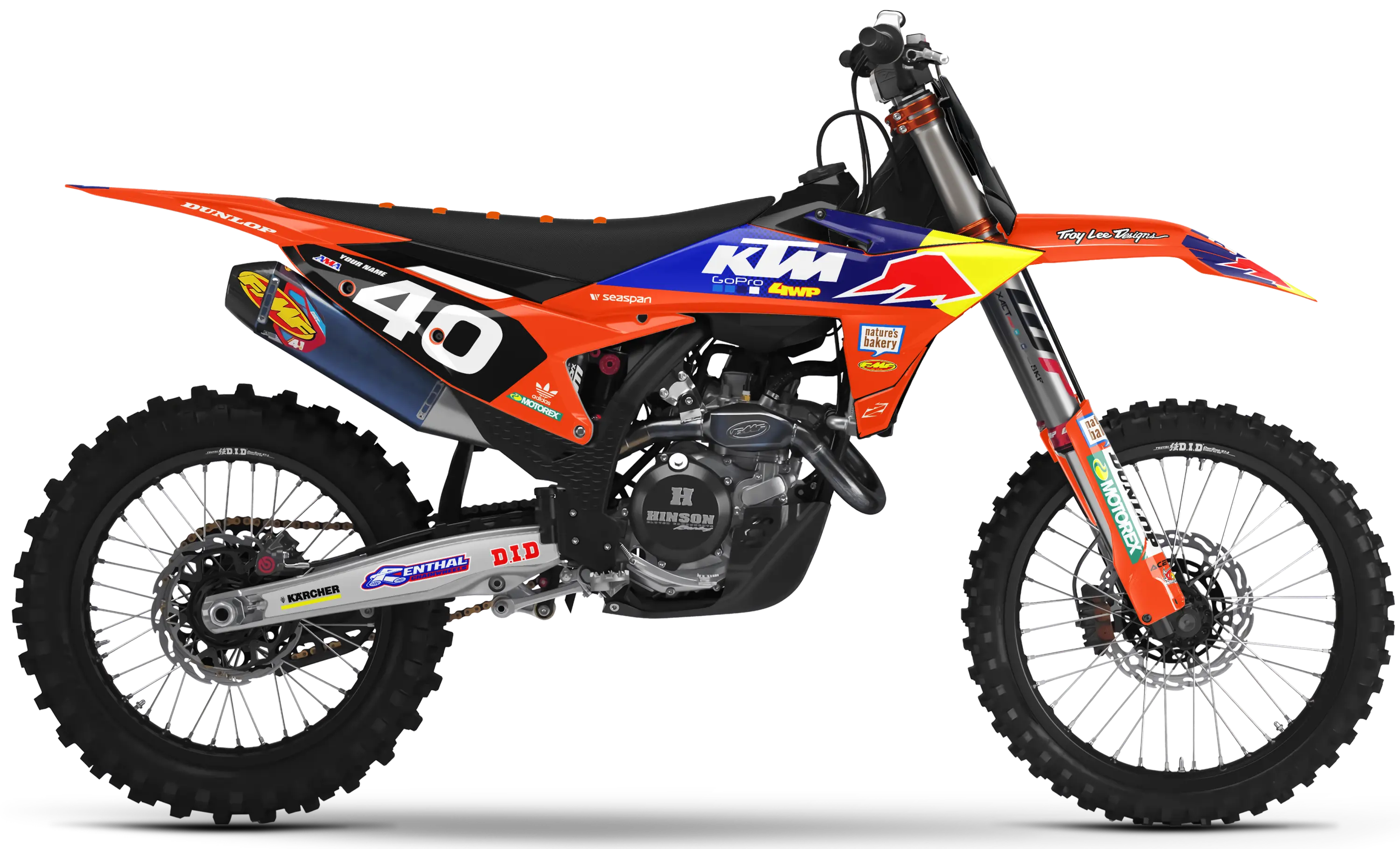 KTM graphics kit – Sunset Orange/Blue – block design – SX motocross.