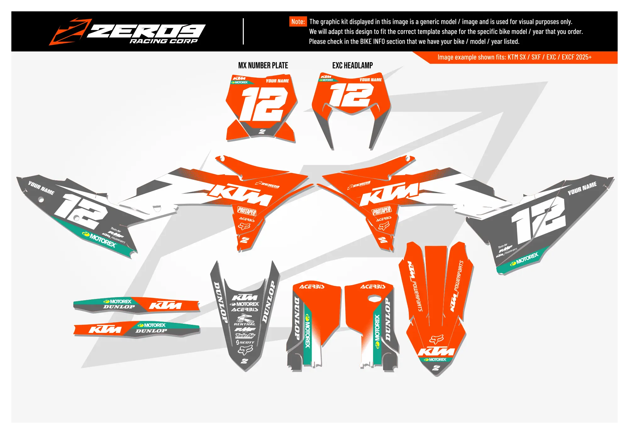 KTM graphics kit – Vantage Orange/Grey – factory design – motocross.