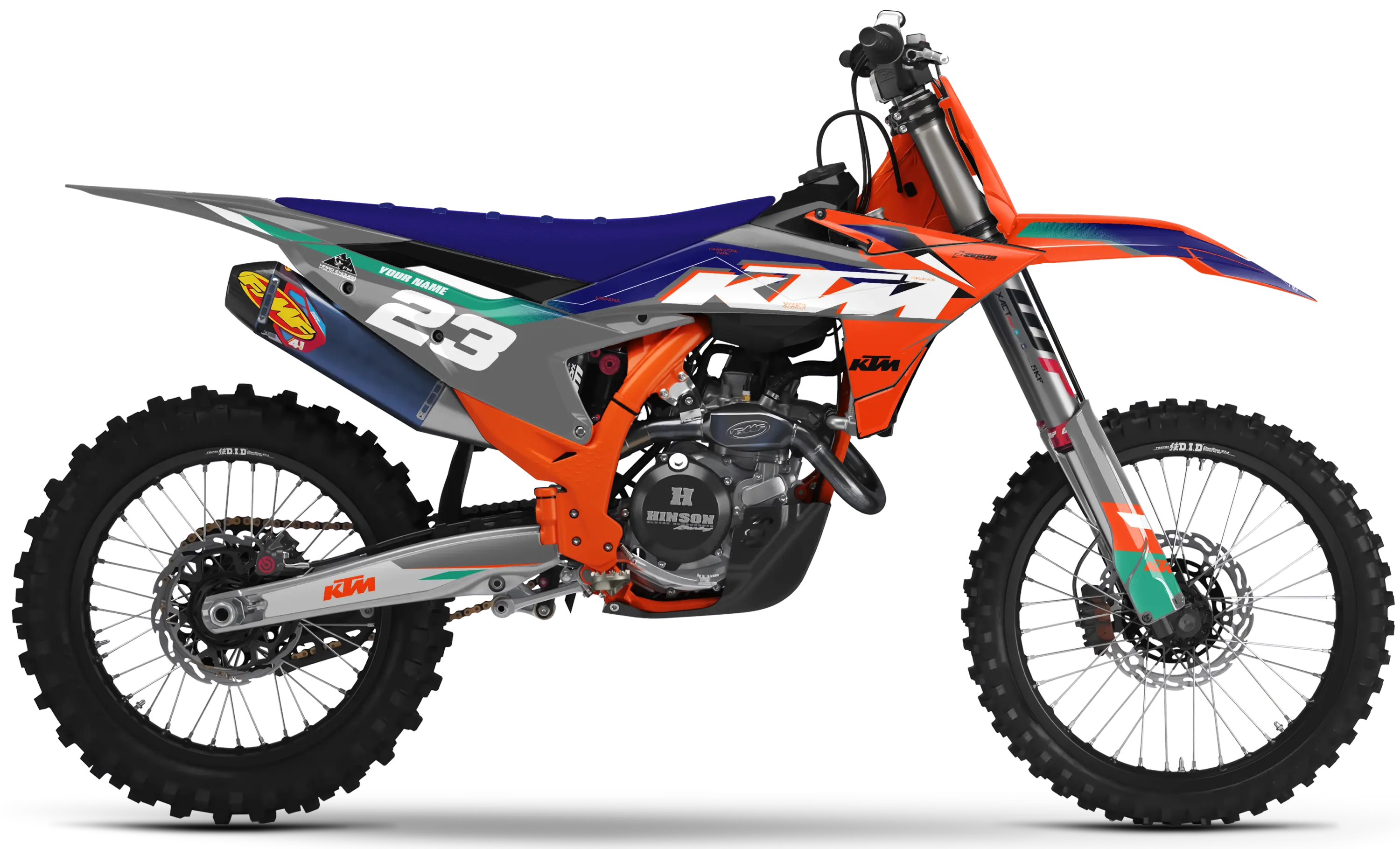 KTM graphics kit – Wess 21 blue/orange – factory design – SX motocross.