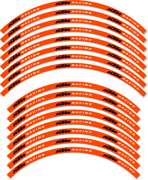 Multiple KTM stickers on a orange background