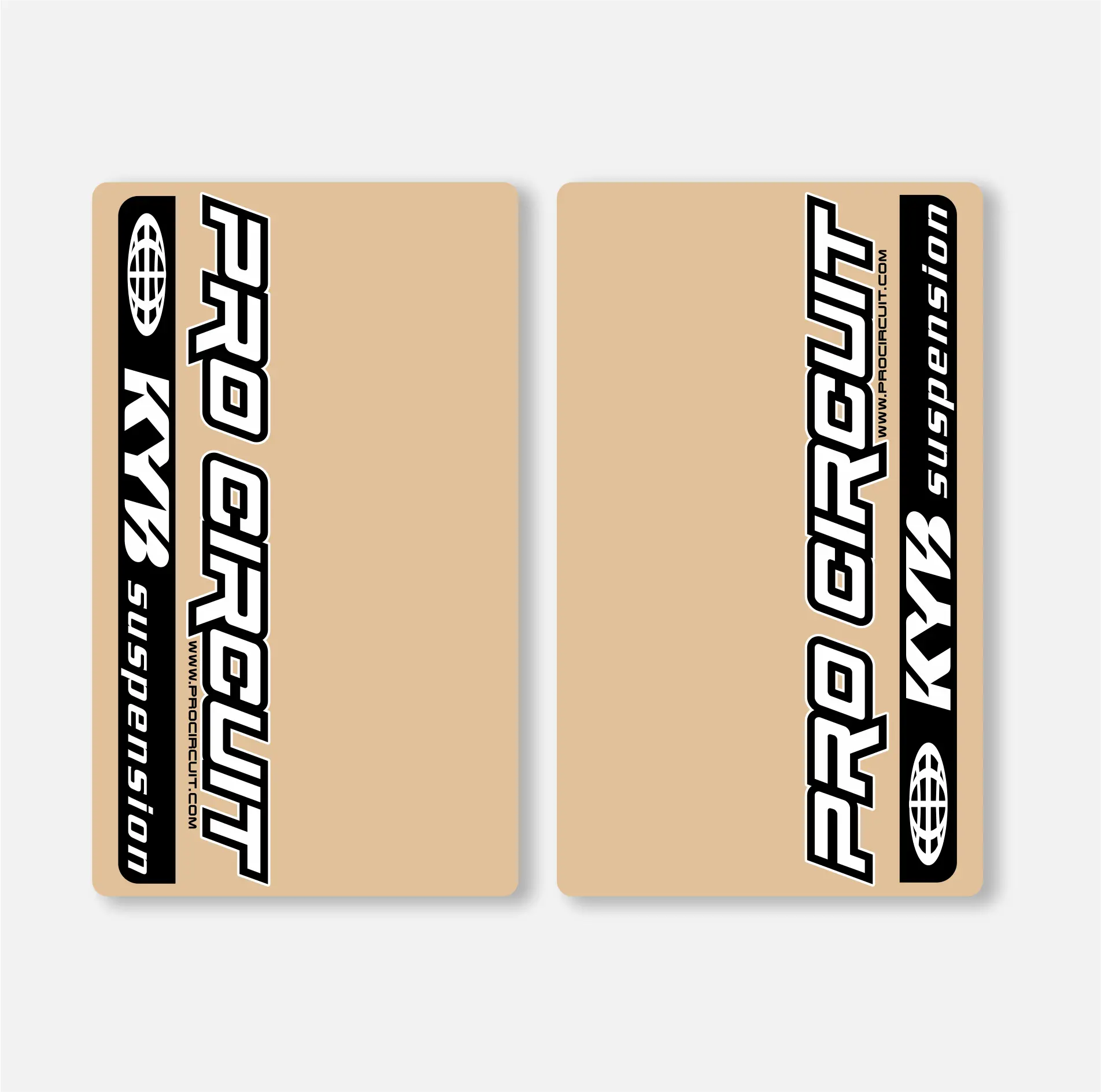 Two clear vinyl fork decals with black and white 'Pro Circuit' text and logos, intended for motorcycle fork protection.