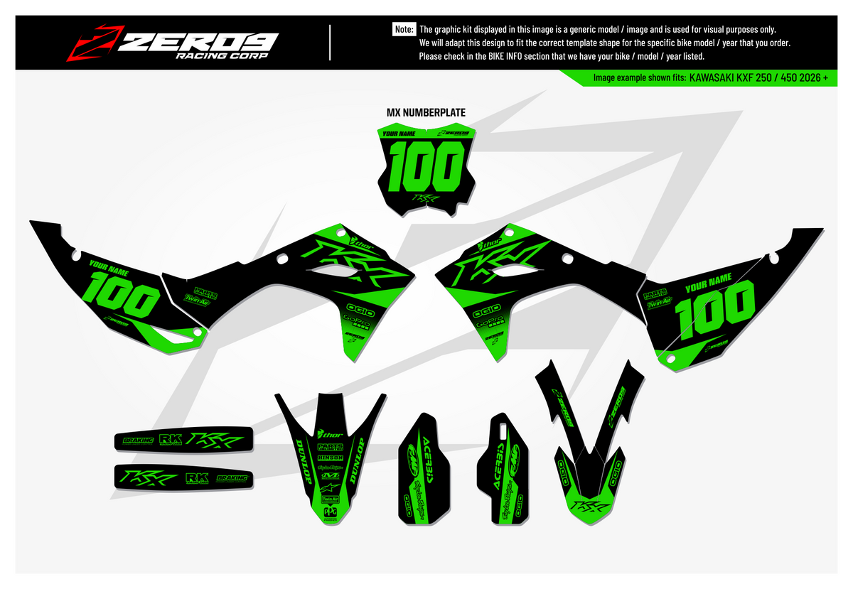 Kawasaki Graphics Kit - BLOK | Black/Green  GRAPHIC KIT 