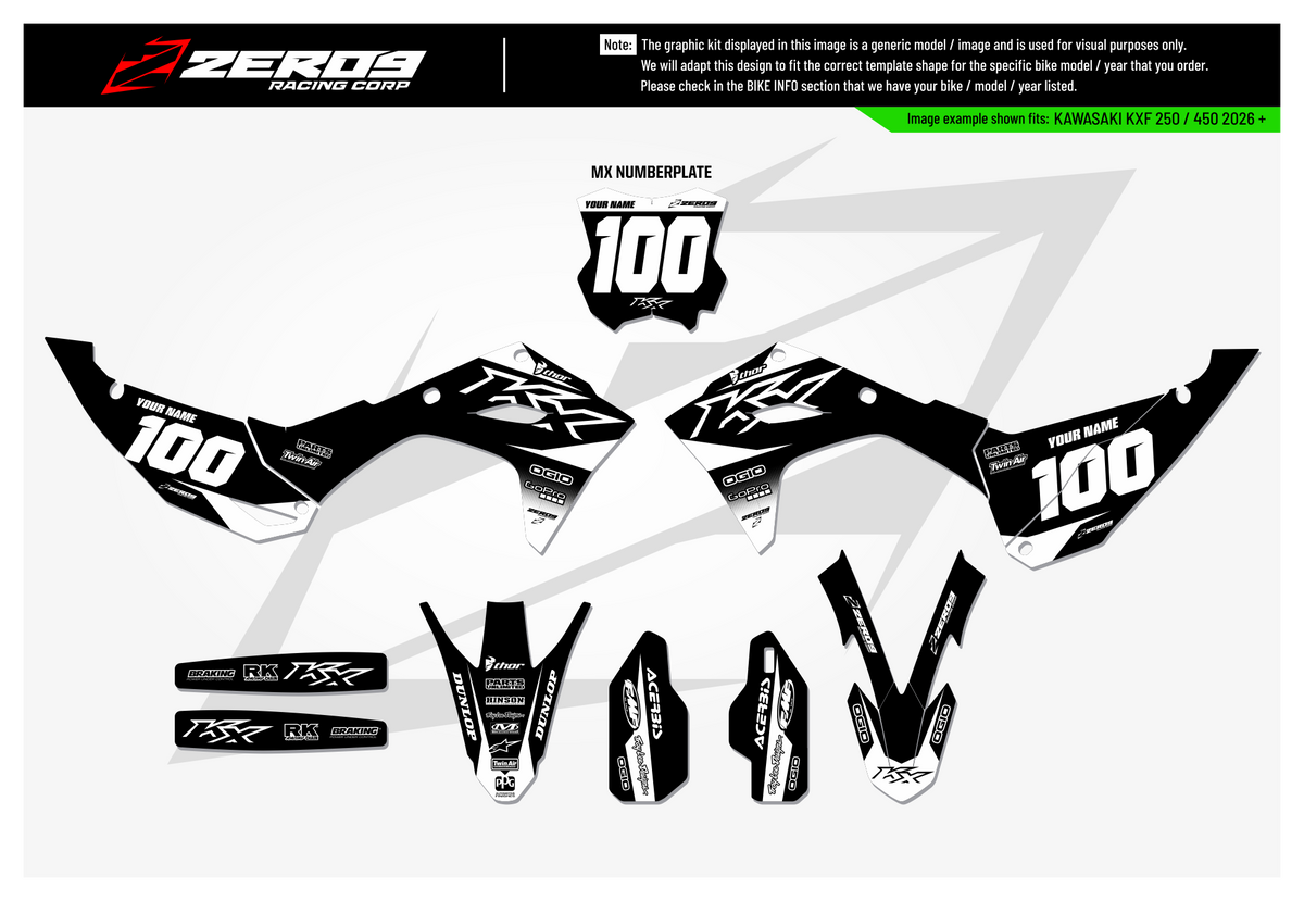 Kawasaki Graphics Kit - BLOK | Black/White  GRAPHIC KIT 