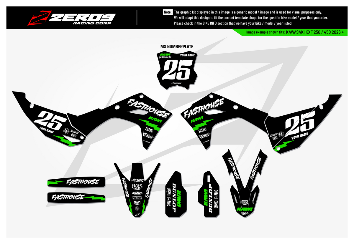 Kawasaki Graphics Kit - FASTHOUSE | Black  GRAPHIC KIT 