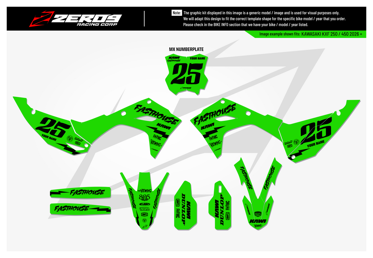Kawasaki Graphics Kit - FASTHOUSE | Green  GRAPHIC KIT 