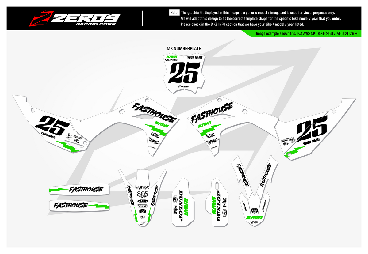 Kawasaki Graphics Kit - FASTHOUSE | White  GRAPHIC KIT 