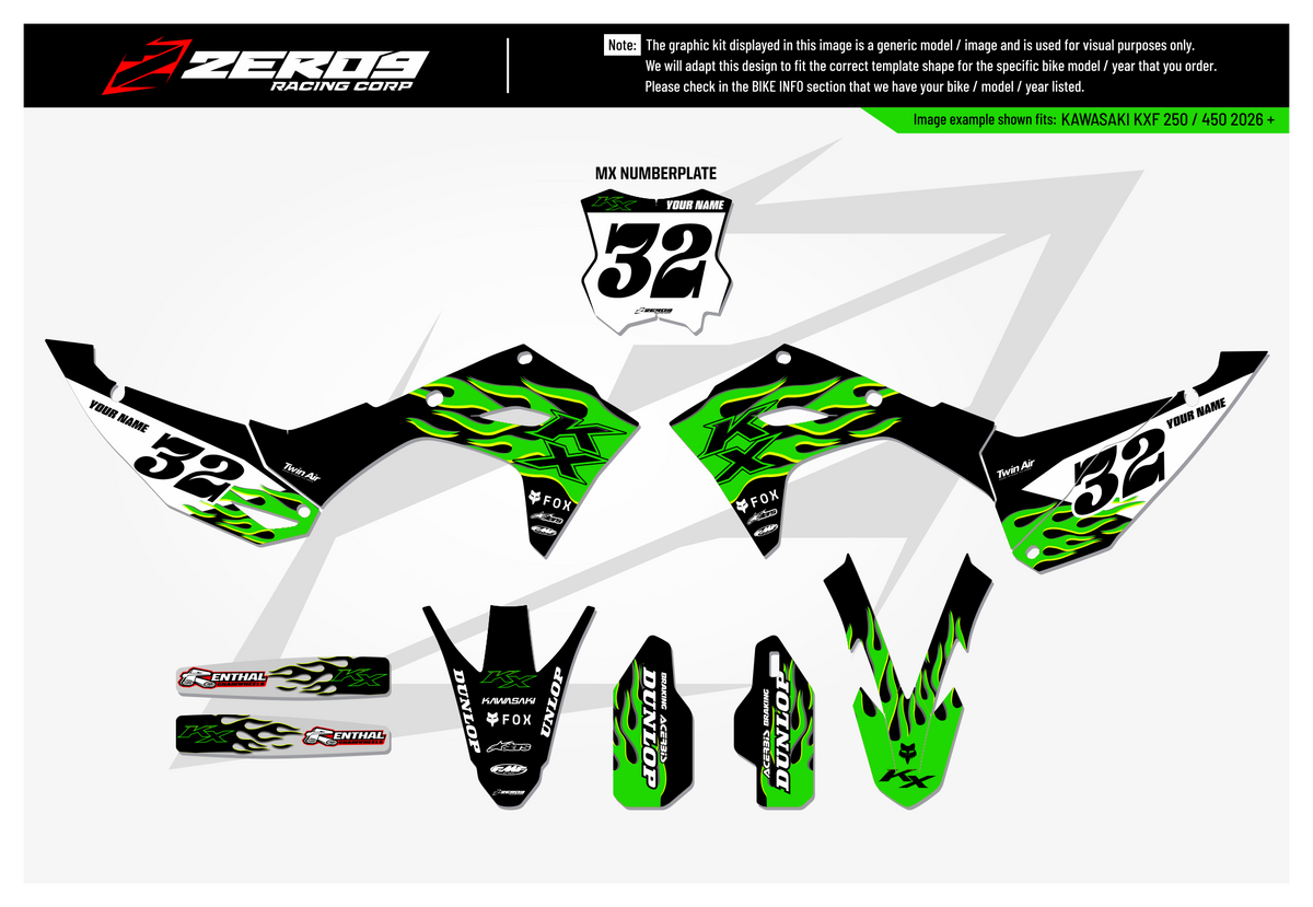 Kawasaki Graphics Kit - FLAME | Black  GRAPHIC KIT 