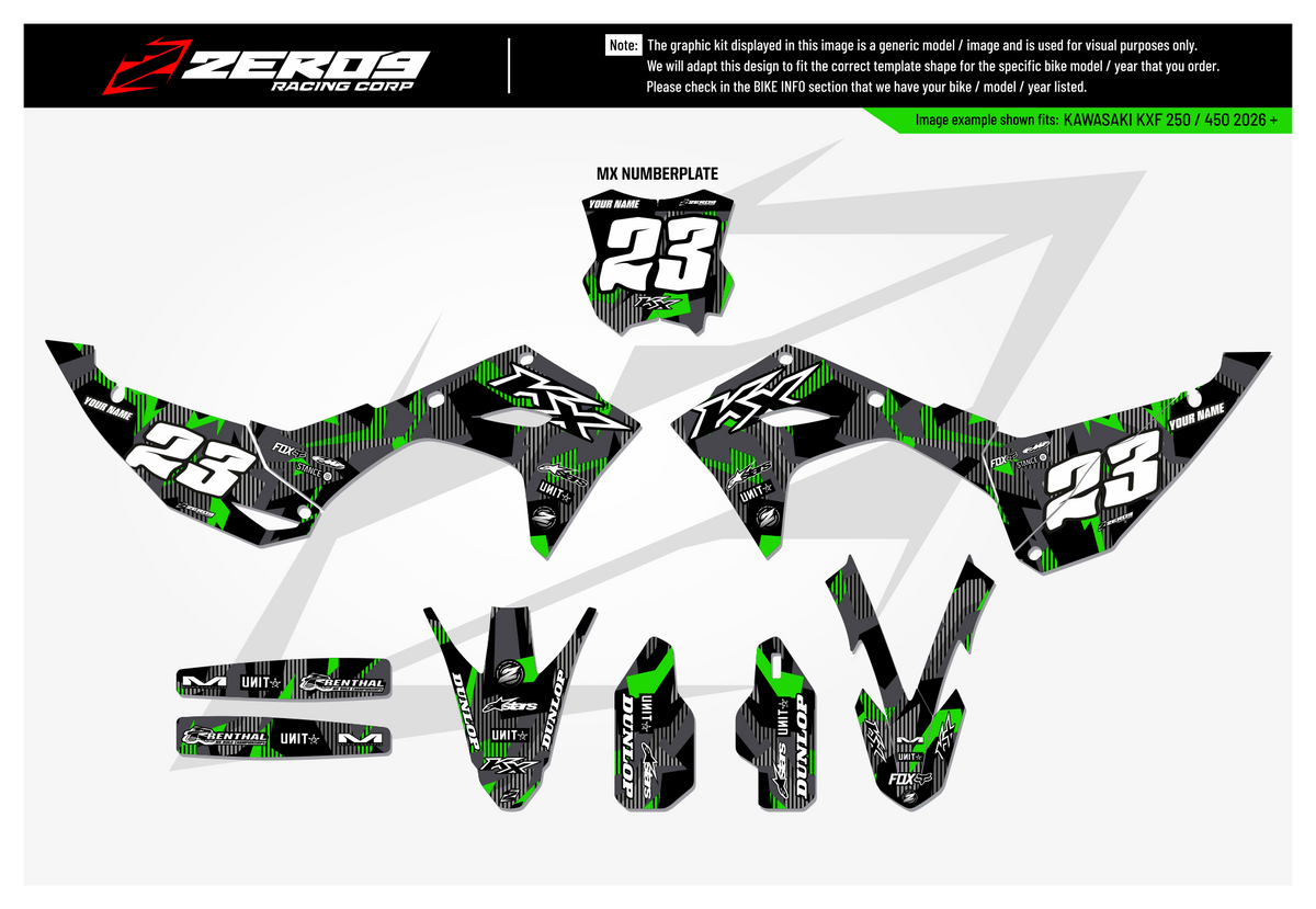 Kawasaki Graphics Kit - LAZR | Black/Green  GRAPHIC KIT 