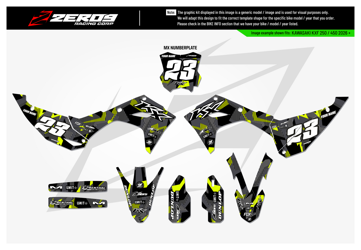 Kawasaki Graphics Kit - LAZR | Black/Vivid Yellow  GRAPHIC KIT 