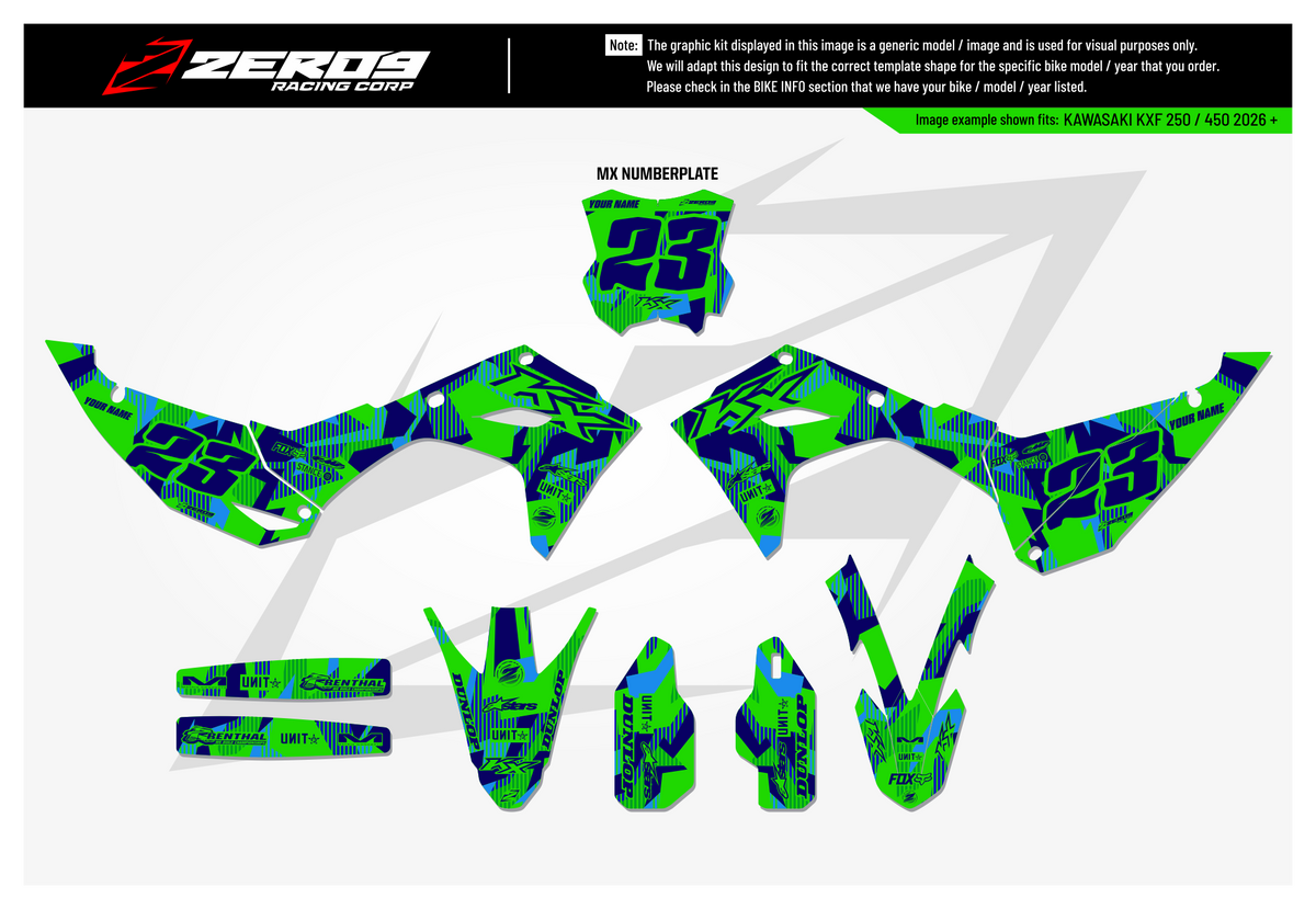 Kawasaki Graphics Kit - LAZR | Green/Blue  GRAPHIC KIT 