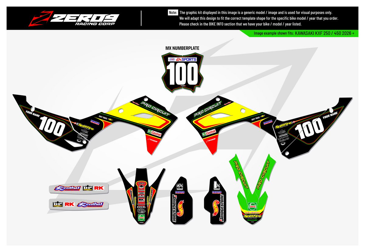 Kawasaki Graphics Kit - PRO CIRCUIT RETRO | Black  GRAPHIC KIT 