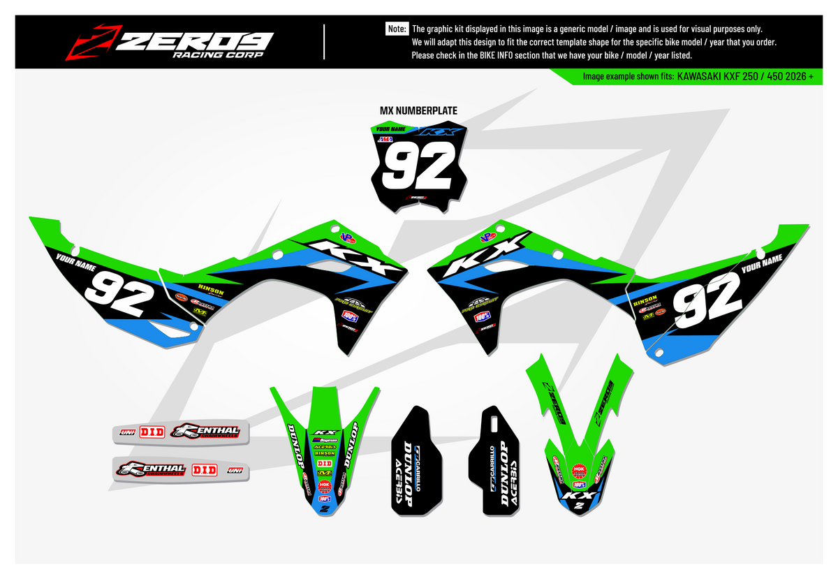 Kawasaki Graphics Kit - STRIKE | Green/Blue  GRAPHIC KIT 