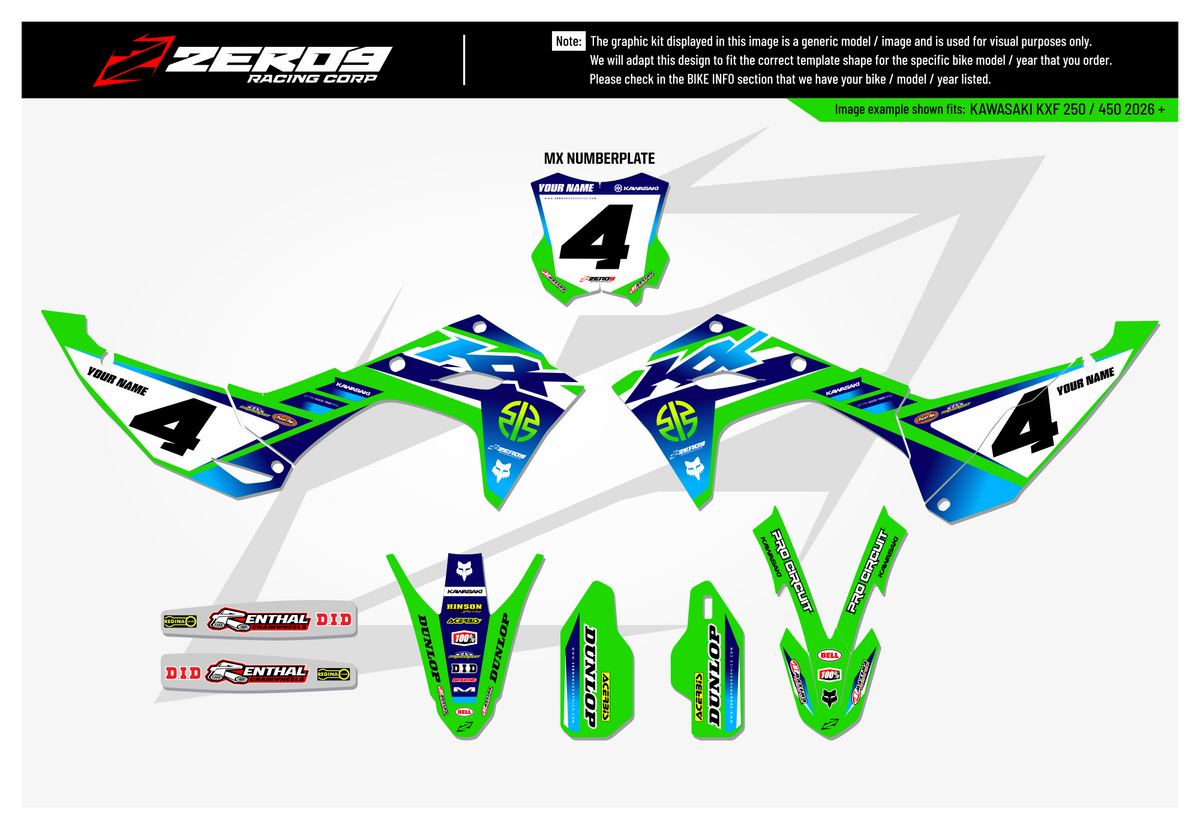 Kawasaki Graphics Kit - TRAX | Green/Blue  GRAPHIC KIT 