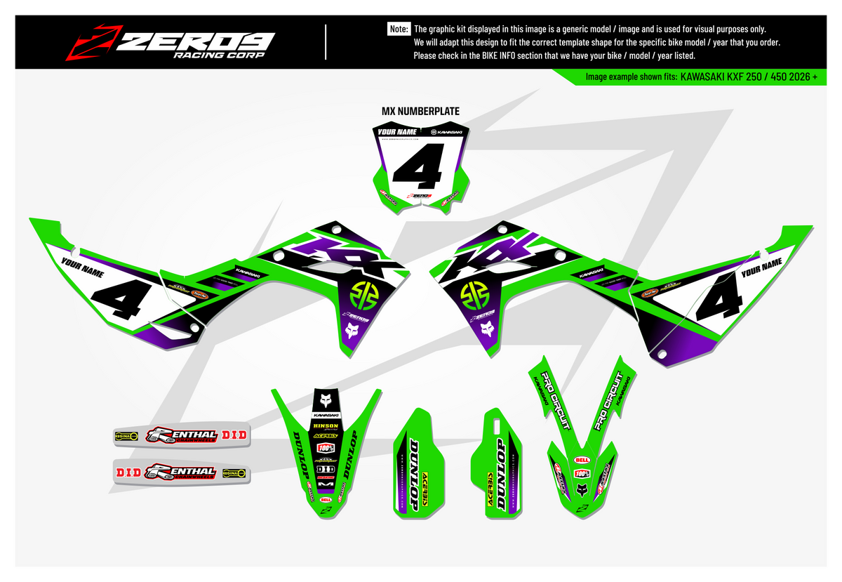 Kawasaki Graphics Kit - TRAX | Green/Purple  GRAPHIC KIT 