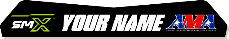 Personalized dirt bike decal with SMX, a name placeholder, and AMA logos.