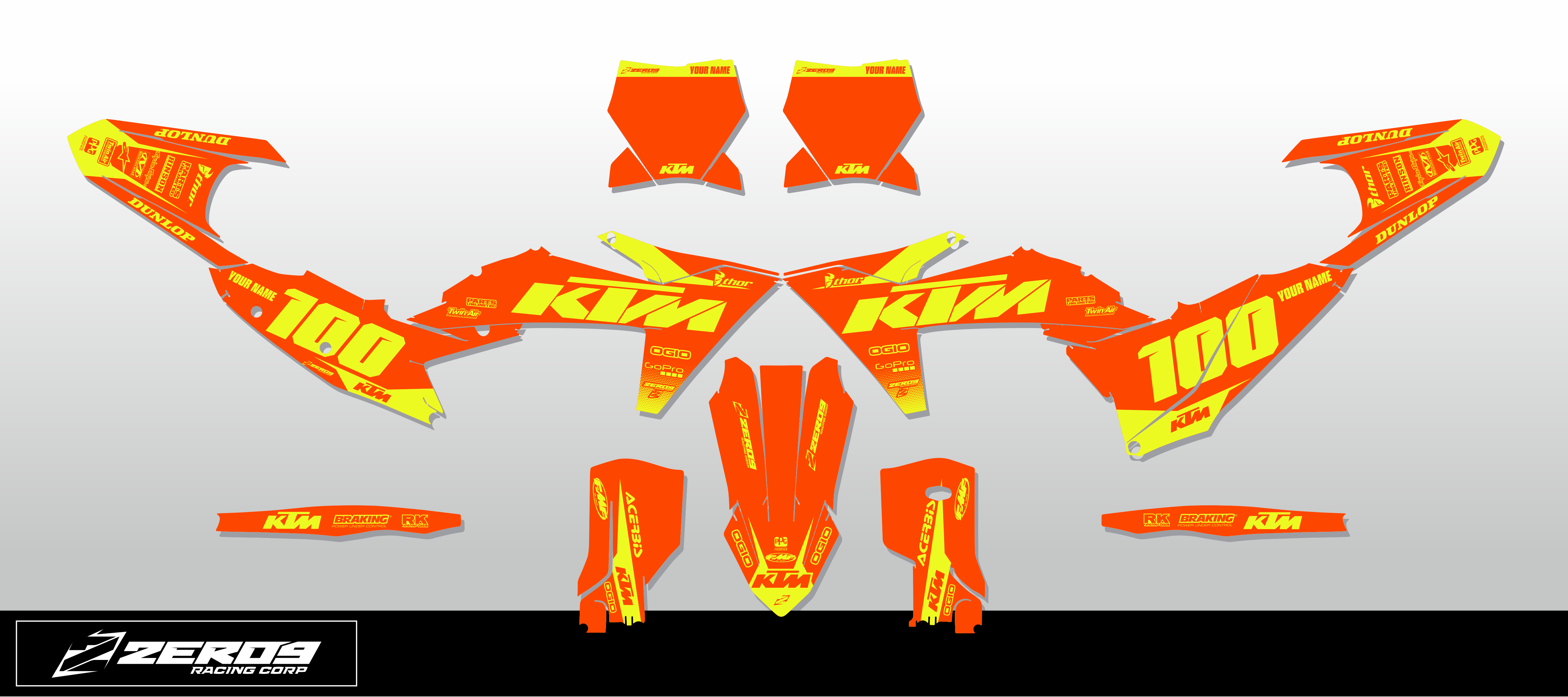 KTM GRAPHICS KIT - BLOK OR/BLK - ZERO9 MX GRAPHICS